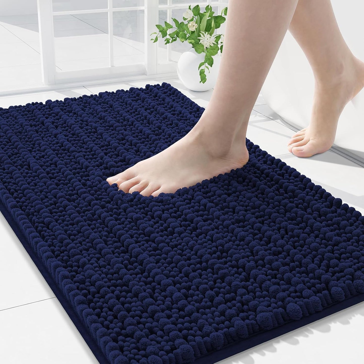 Arotive Luxury Chenille Bathroom Rug Mat, Extra Soft Thick Absorbent Shaggy Bath Rugs, Non-Slip Machine Wash Dry, Plush Bath Mats for Bathroom, Shower and Tub, 34x21, Navy