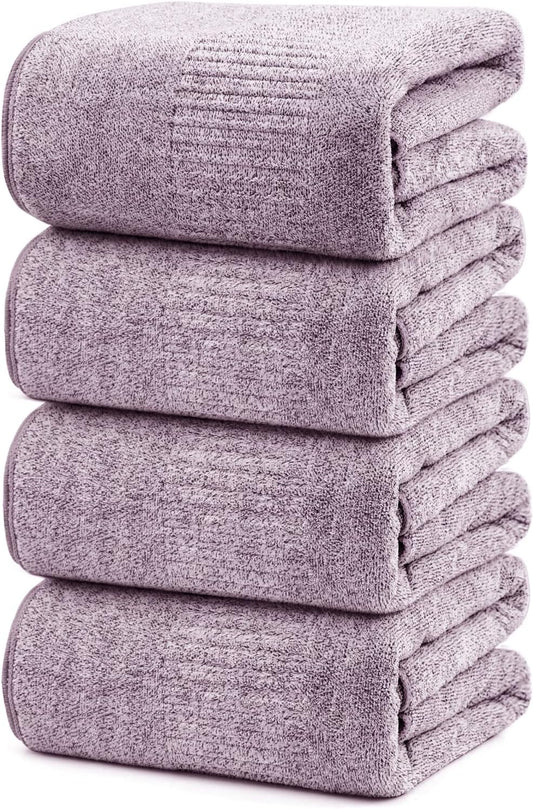 Bath Towels 4 Pack Large Bathroom Bamboo Viscose Towels 35” x 63” Plush Soft Bath Towel for Shower Extra Absorbent Jumbo Bath Sheet - Multipurpose Use as Sports, Travel, Fitness, Yoga (Purple)