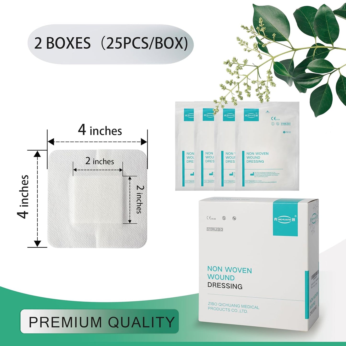 4X4 Inches Large Sterile Adhesive Island Wound Dressing Bandages - Non Woven Cover with Bordered Gauze Pads,50 Individually Pack, High Absorbent, Medical Grade by QICHUANG(4X4INCHES-C50)