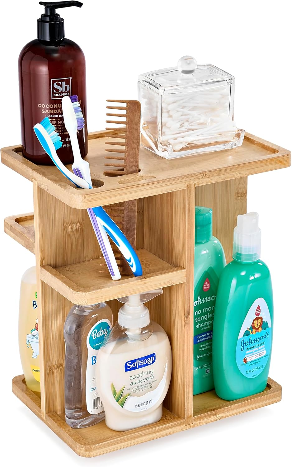 Sorbus 360° Makeup Organizer - Bamboo Wood Make Up Storage Carousel for Cosmetics, Skin Care Rotating Makeup Organizer for Vanity, Bathroom Storage