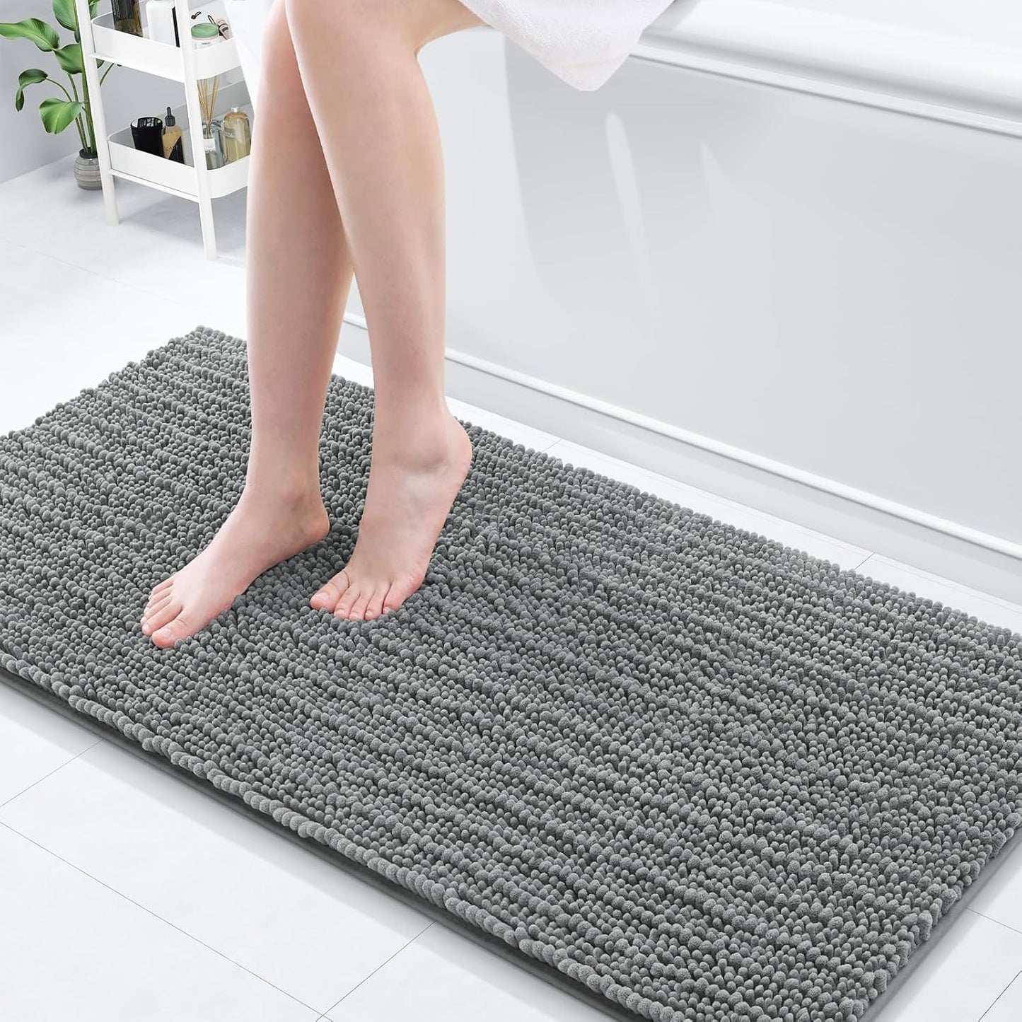 Arotive Luxury Chenille Bathroom Rug Mat, Extra Soft Thick Absorbent Shaggy Bath Rugs, Non-Slip Machine Wash Dry, Plush Bath Mats for Bathroom, Shower and Tub, 60x20, Grey