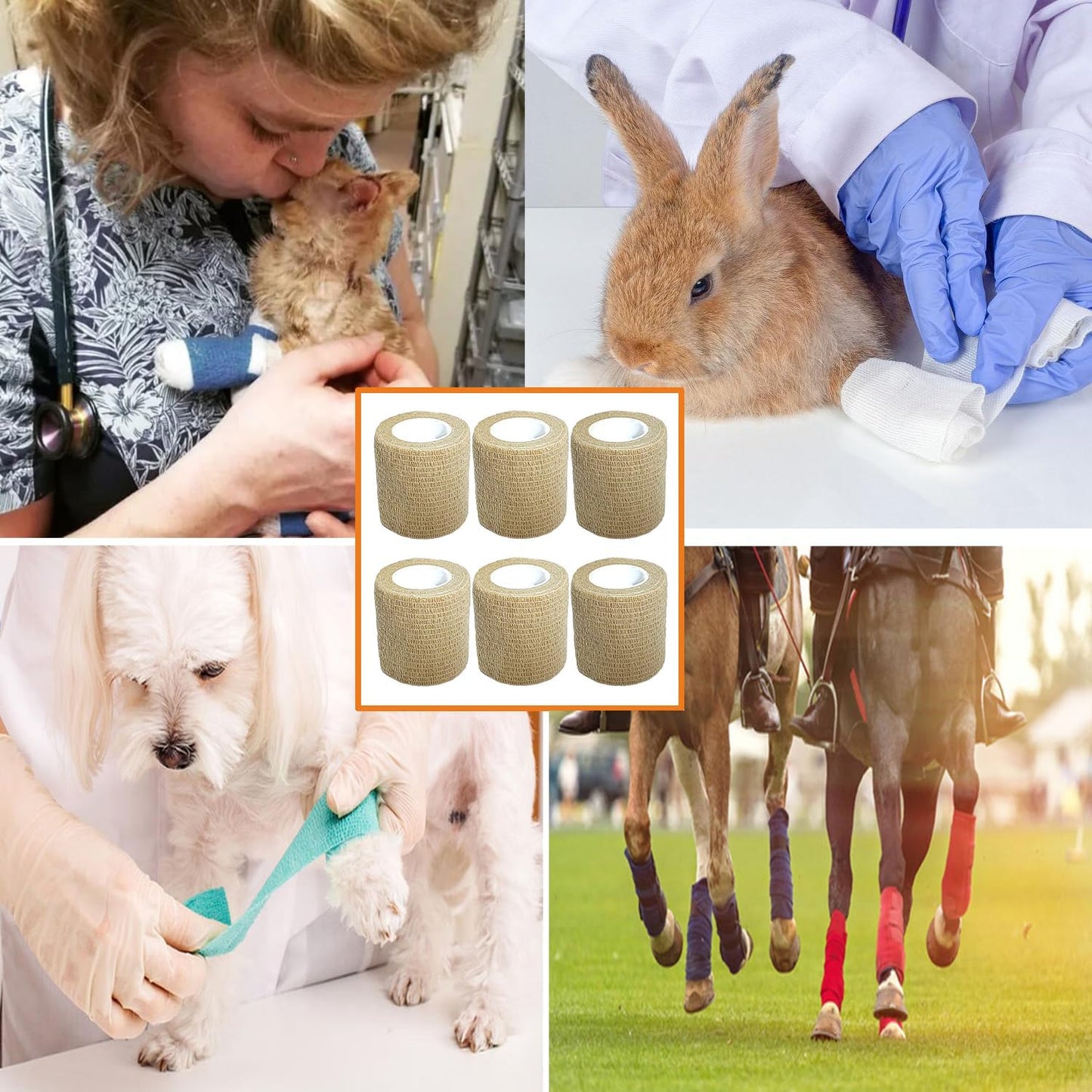 Hysiwen 6 Pack 2" x 5 Yards Self Adhesive Bandage Breathable Cohesive Wrap Self Adherent Vet Tape Self Stick Bandage Wrap for Sports, Athletic, Wrist, Ankle(Skin Color)