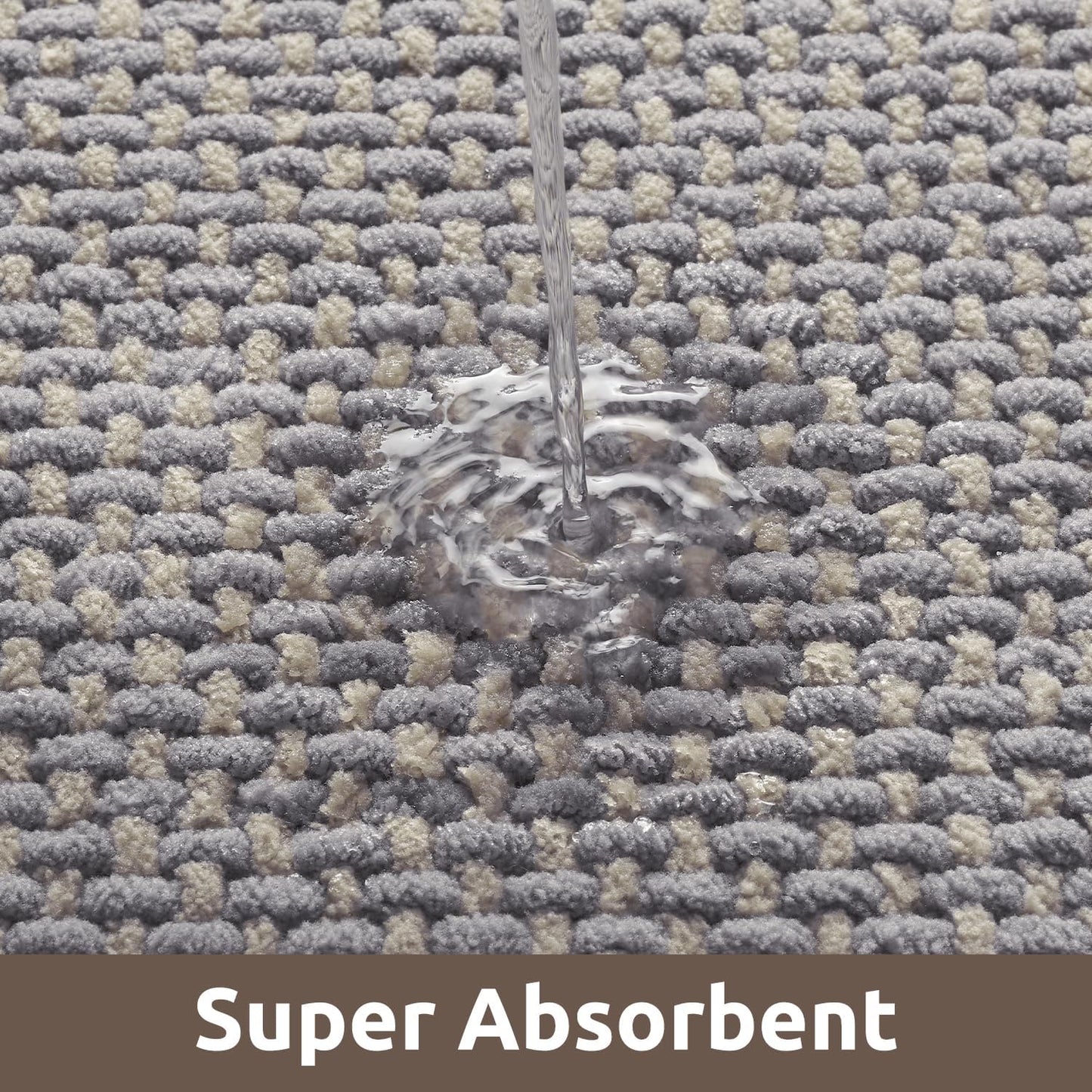 AMOAMI Chenille Bath Mat Super Absorbent Bathroom Mat Quick Dry Low Pile Bath Mats for Bathroom Washable Rubber Backed Bathroom Runners Fit Under Door, Front of Bathtub, Sink, LIGHTGREY&Beige 24"x48"