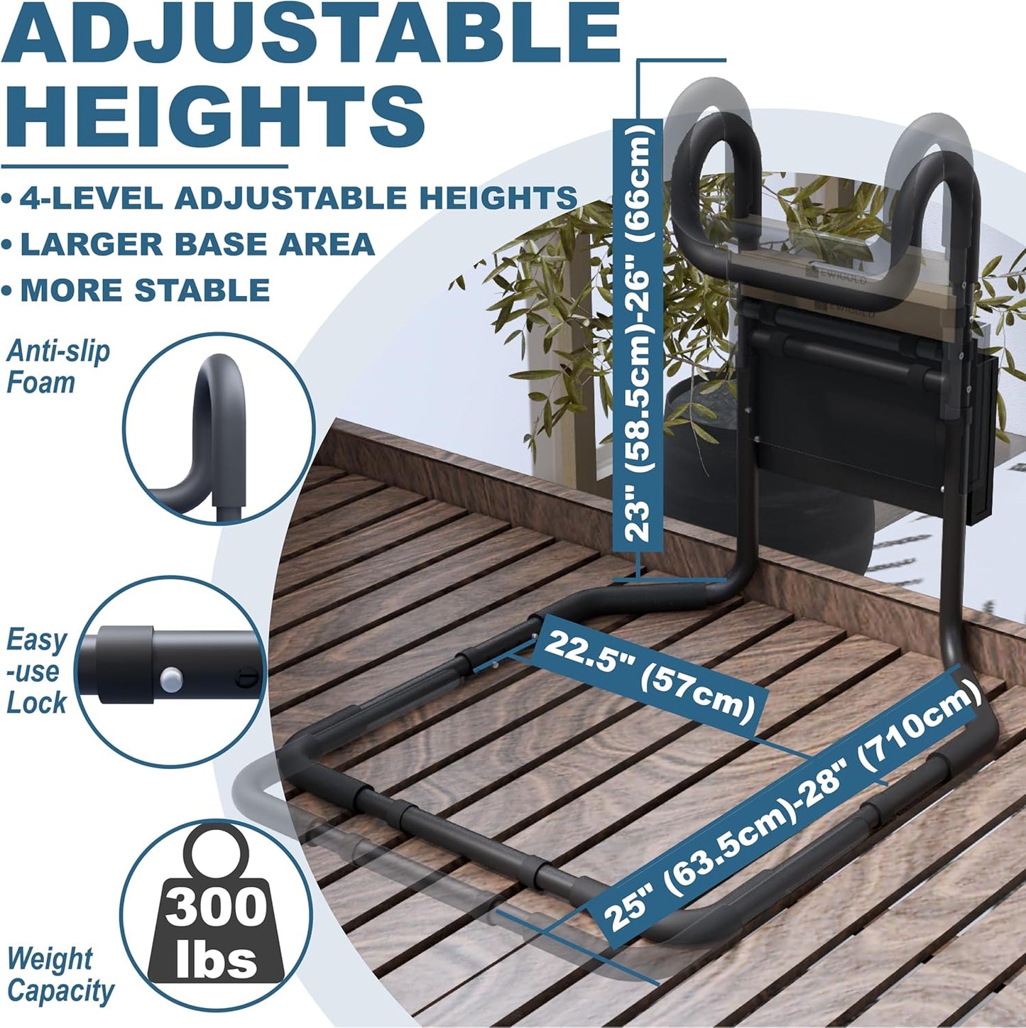 Bed Rails for Elderly Adults Safety - Bed Assist Rail with Height-Adjustable Handle - Bedside Hand Guard Grab Bar with Motion Light and Storage Pocket - Bedside Assist Bar Fits All Bed Sizes