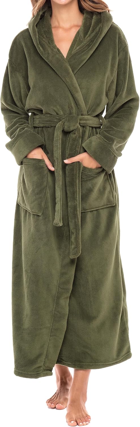 Alexander Del Rossa Womens Robe, Long Plush Bathrobe with Hood, Hooded Robes for Women Plus Size Bath Robe