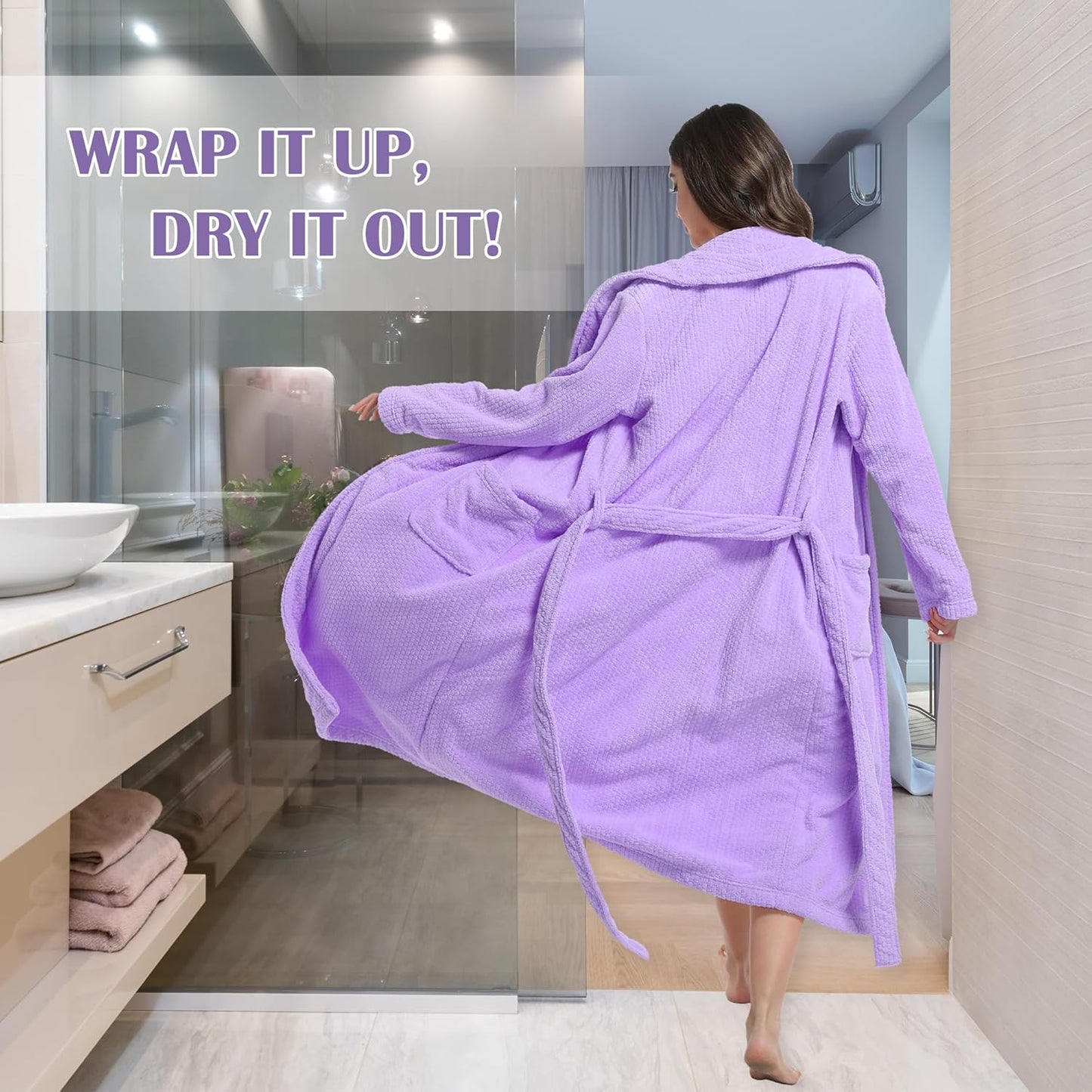 Women's Shawl Collar Bathrobe, Soft Long Towel Robes for Women - Super Absorbent Quick Dry yet Warm
