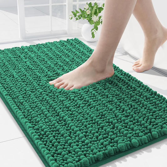Arotive Luxury Chenille Bathroom Rug Mat, Extra Soft Thick Absorbent Shaggy Bath Rugs, Non-Slip Machine Wash Dry, Plush Bath Mats for Bathroom, Shower and Tub, 30x20, Emerald