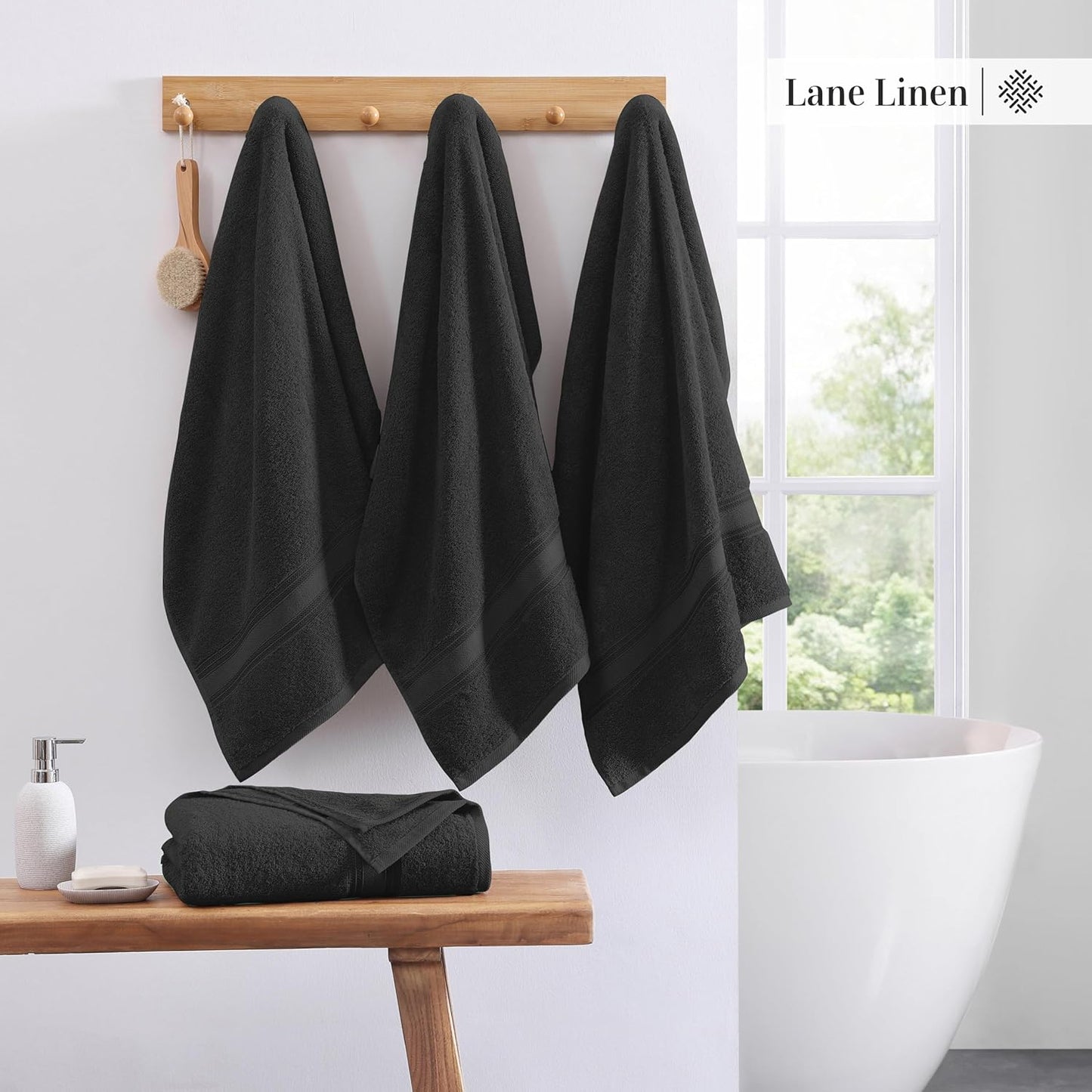 LANE LINEN 100% Cotton Bath Towels 4 Pack (30"x60") - Zero Twist, Mercerized Cotton Large Towel Set for Bathroom - Quick Dry, Soft & Absorbent Large Bath Towel Set - Oeko Tex Certified - Black Towels