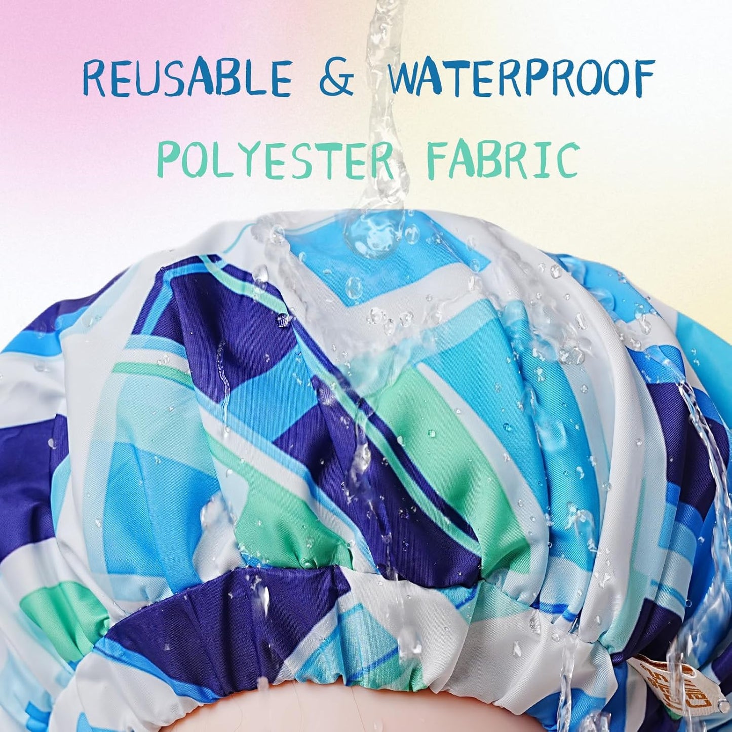 Years Calm Shower Caps for Women Reusable Waterproof, Double-Layer Extra Large Elastic Hair Cap for Shower for Long Hair & Braids, Travel & Home (Colorful)