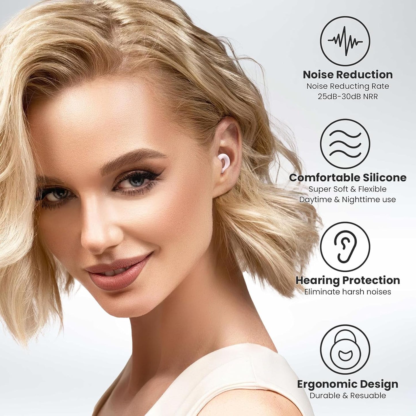 Ear Plugs for Sleeping, 2 Pairs of Reusable Earplugs for Noise Reduction 25dB-30dB with 8 Ear Tips, Soft Hearing Protection Ear Plugs for Concert,Noise Sensitivity, Study & Work