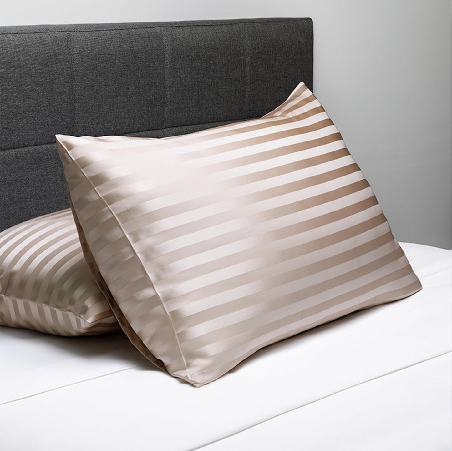 Fishers Finery 30mm 100% Pure Mulberry Silk Pillowcase, Quality Tested (Taupe Stripe, King)