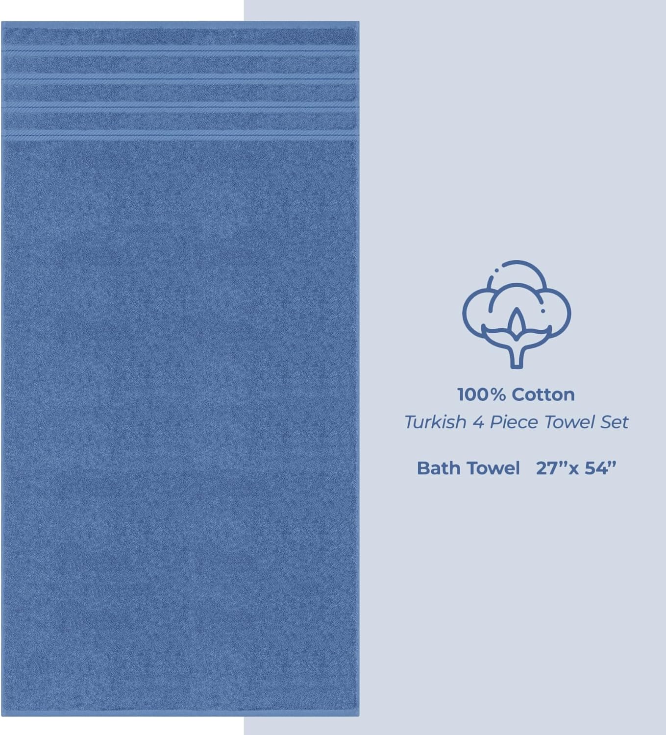 American Soft Linen Luxury 4 Piece Bath Towel Set, 600 GSM 100% Cotton Turkish Bath Towels for Bathroom, 27x54 in Extra Large Bathroom Shower Towels, Electric Blue