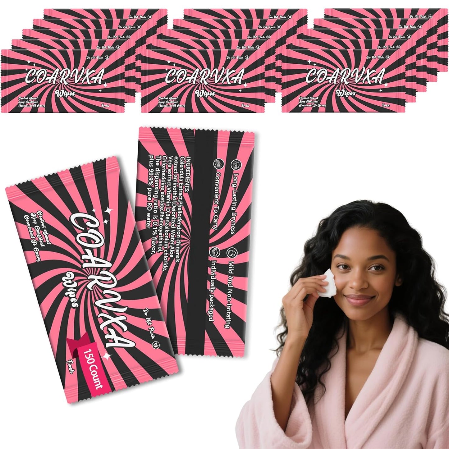 Pink Fresh Body Wipes 150 pieces of deodorant Wipes And Travel Deodorant Individually Wrap Hypoallergenic Mini Deodorant And Travel To Clean Skin For Female Male Teenagers