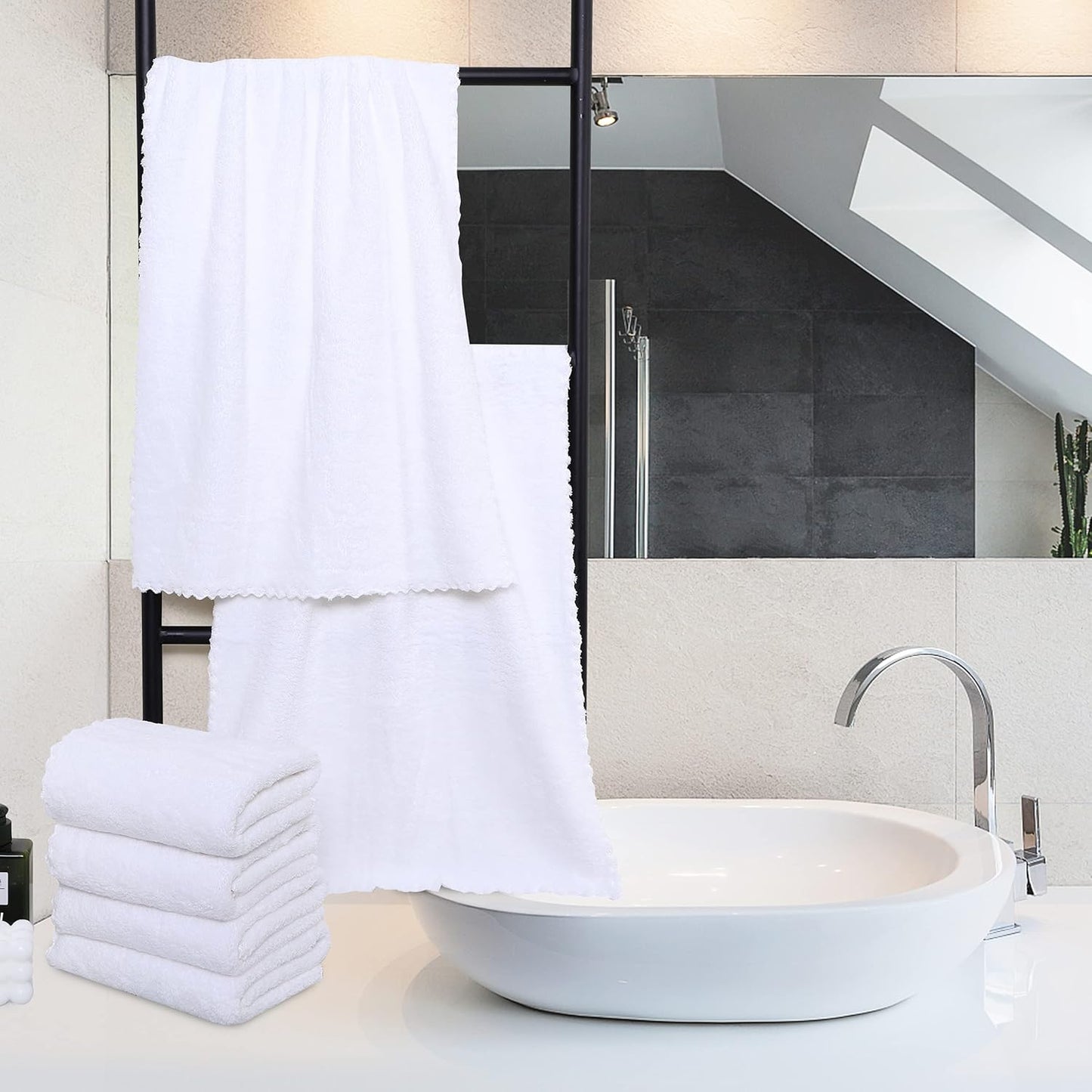 MOONQUEEN 6 Pack Premium Hand Towels - Quick Drying - Microfiber Coral Velvet Highly Absorbent Towels - Multipurpose Use as Hotel, Bathroom, Shower, Spa, Hand Towel 16 x 28 inches (White)