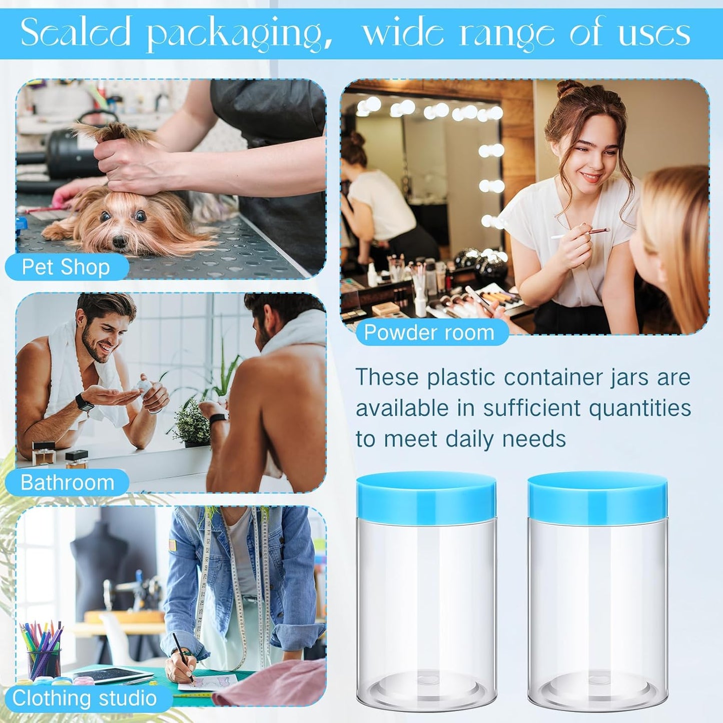 SATINIOR 12 Pack 10 oz Plastic Container Jars with Lids Round Clear Travel Cosmetic Container Slime Jars for Toiletries, Lotion, Cream, Ointments, Makeup, Rhinestone, Samples, Kitchen Storage(Blue)