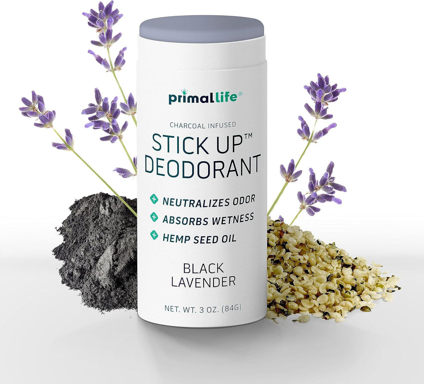 Stick Up Natural Deodorant for Women and Men with Bentonite Clay Powder, Arrowroot, Magnesium, Zinc, 3 oz. Vegan Deodorant for 3-4 months, Black Lavender - Primal Life Organics