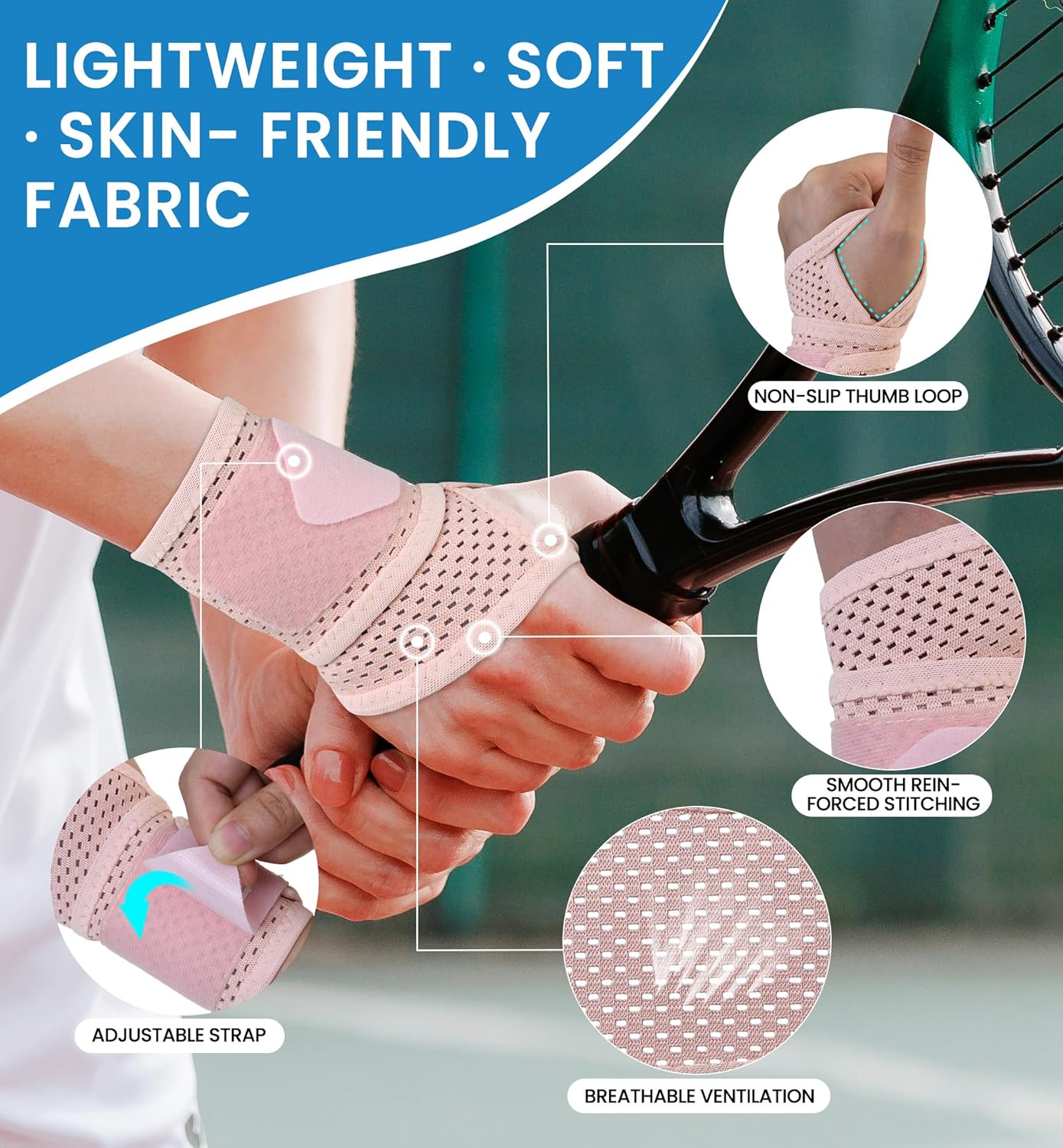 2-Pack Ultra-Thin Wrist Braces, Breathable Comfort Mesh Fabric Support for Pain Relief - Ideal for Carpal Tunnel, Tendonitis, Sports, Fitness and Daily Use - Adjustable Wrist Support (Pink)