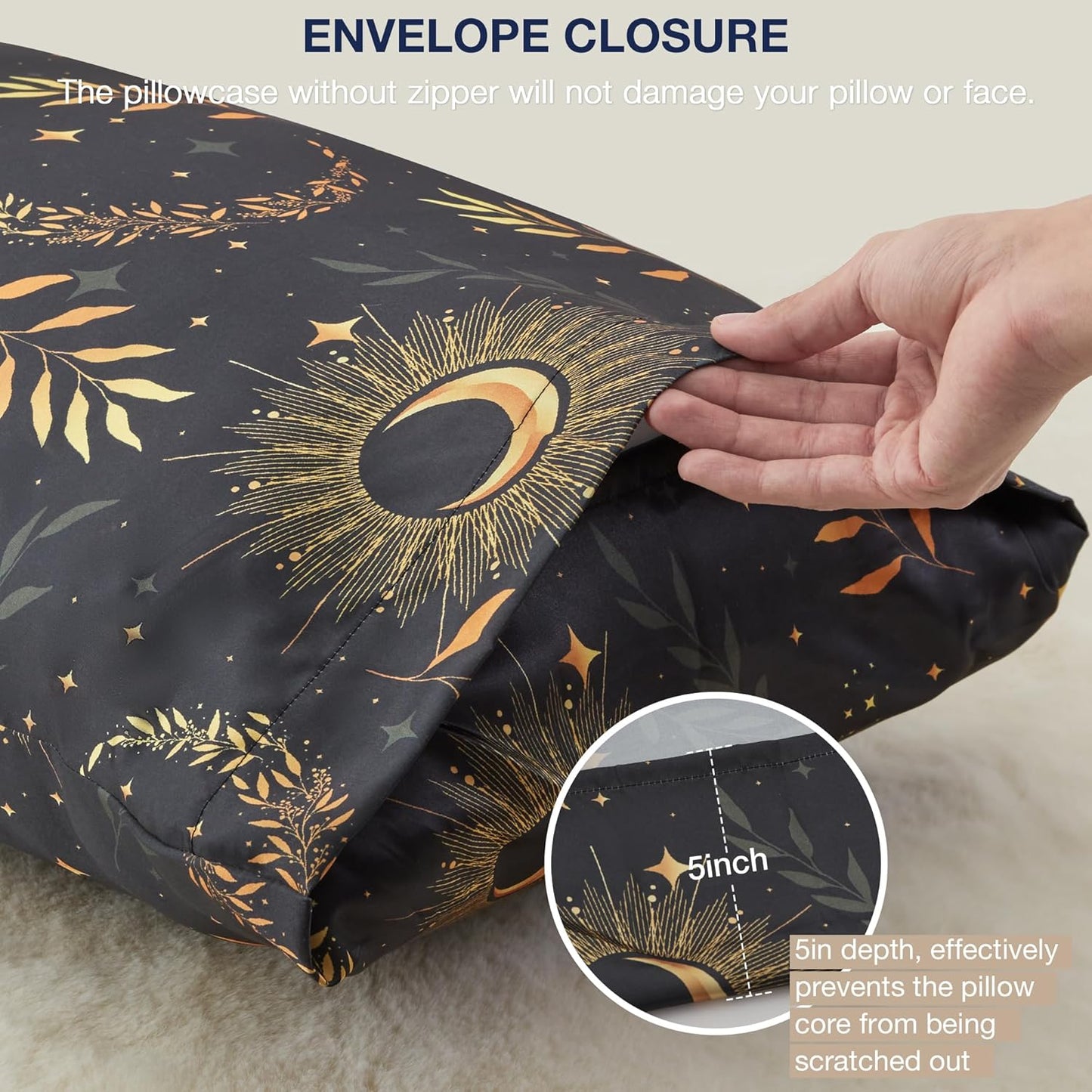 EXQ Home Satin Pillowcase for Hair and Skin - Multicolor Printed Black Moon Silk Pillowcase 2 Pack 20x26 inches - Standard Size Satin Pillow Cases Set of 2 with Envelope Closure