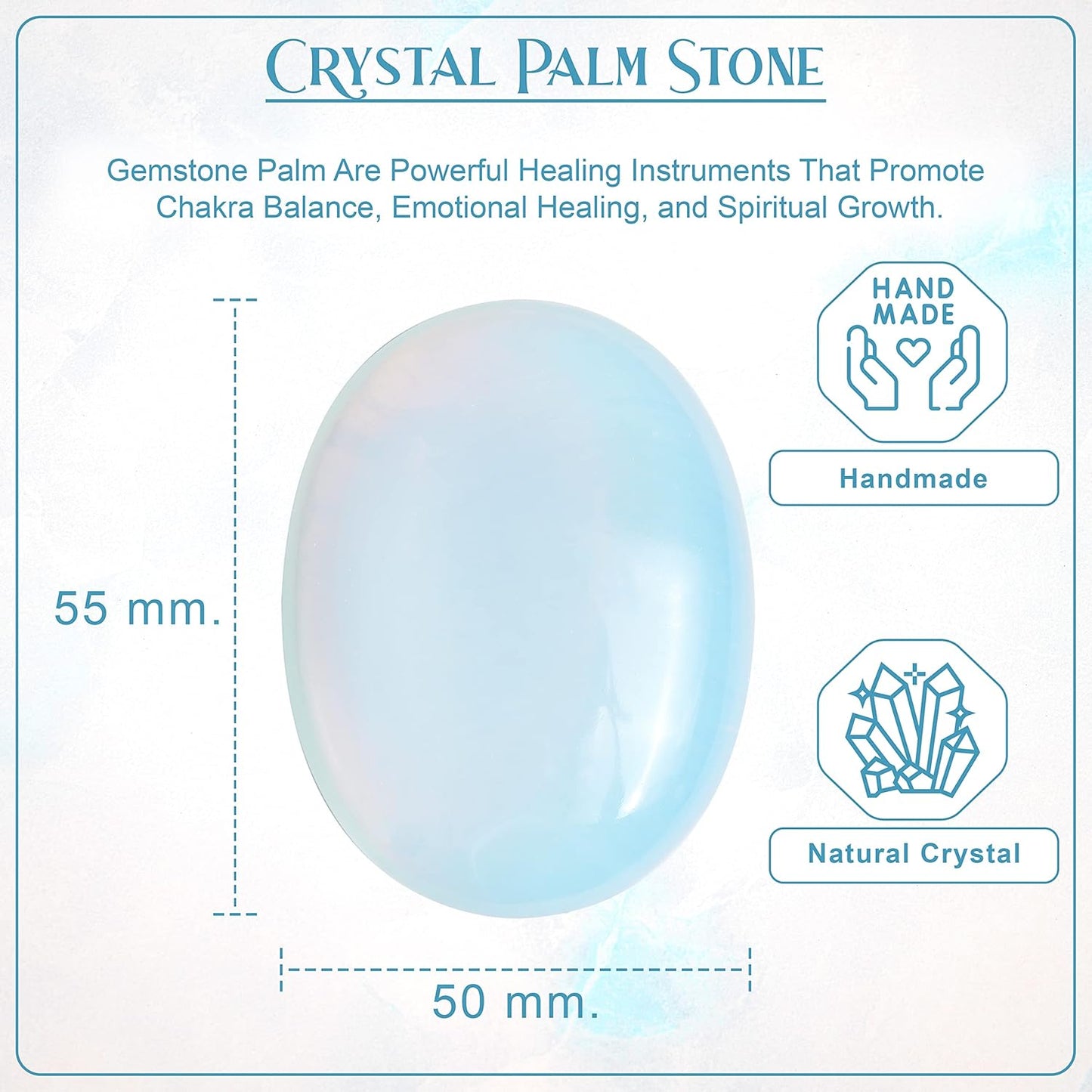 Crocon 50mm Opalite Large Oval Palm Stone 900+ Carats Pocket Massage Worry Stones for Natural Body Chakra Balancing Reiki Healing Stones and Crystal Grid Healing Massage Spa Energy Crystals