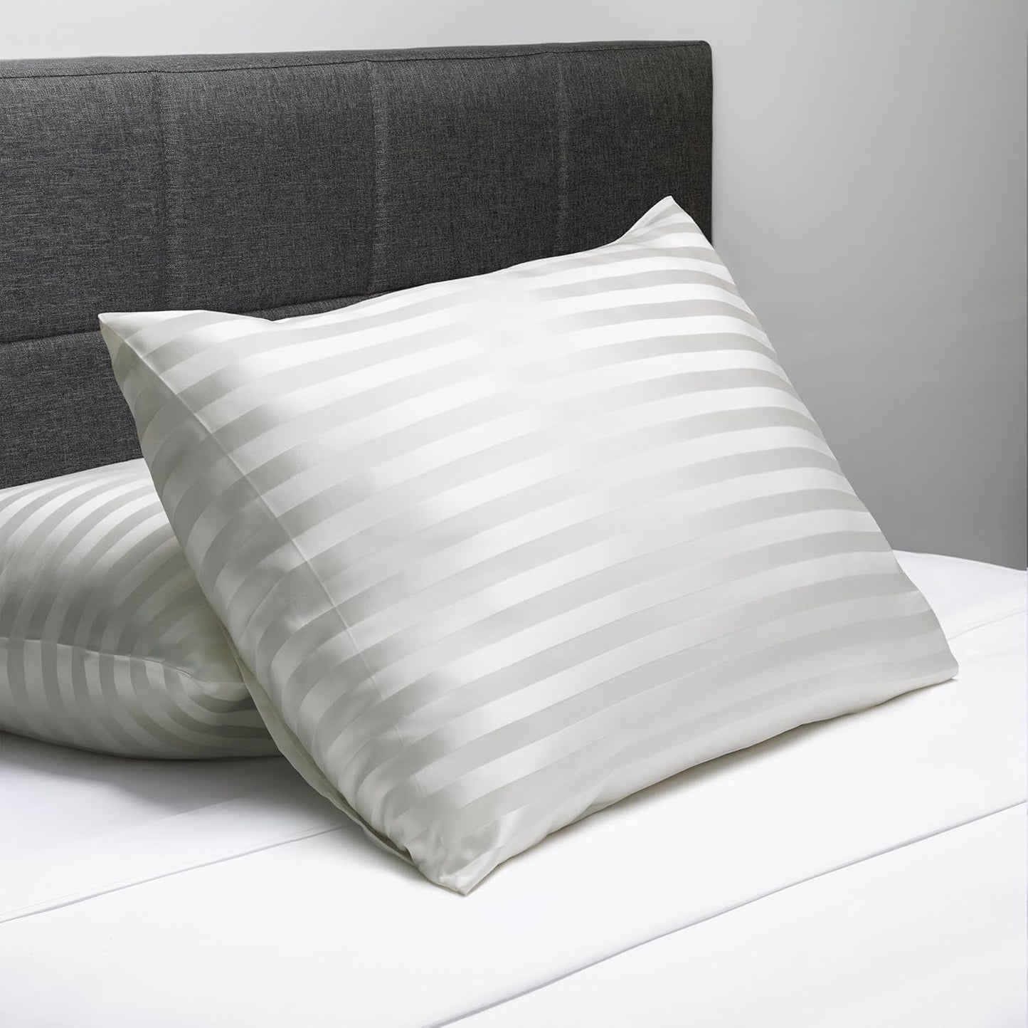 Fishers Finery 30mm 100% Pure Mulberry Silk Pillowcase Set, Quality Tested (White Stripe, Standard, 2 Pack)