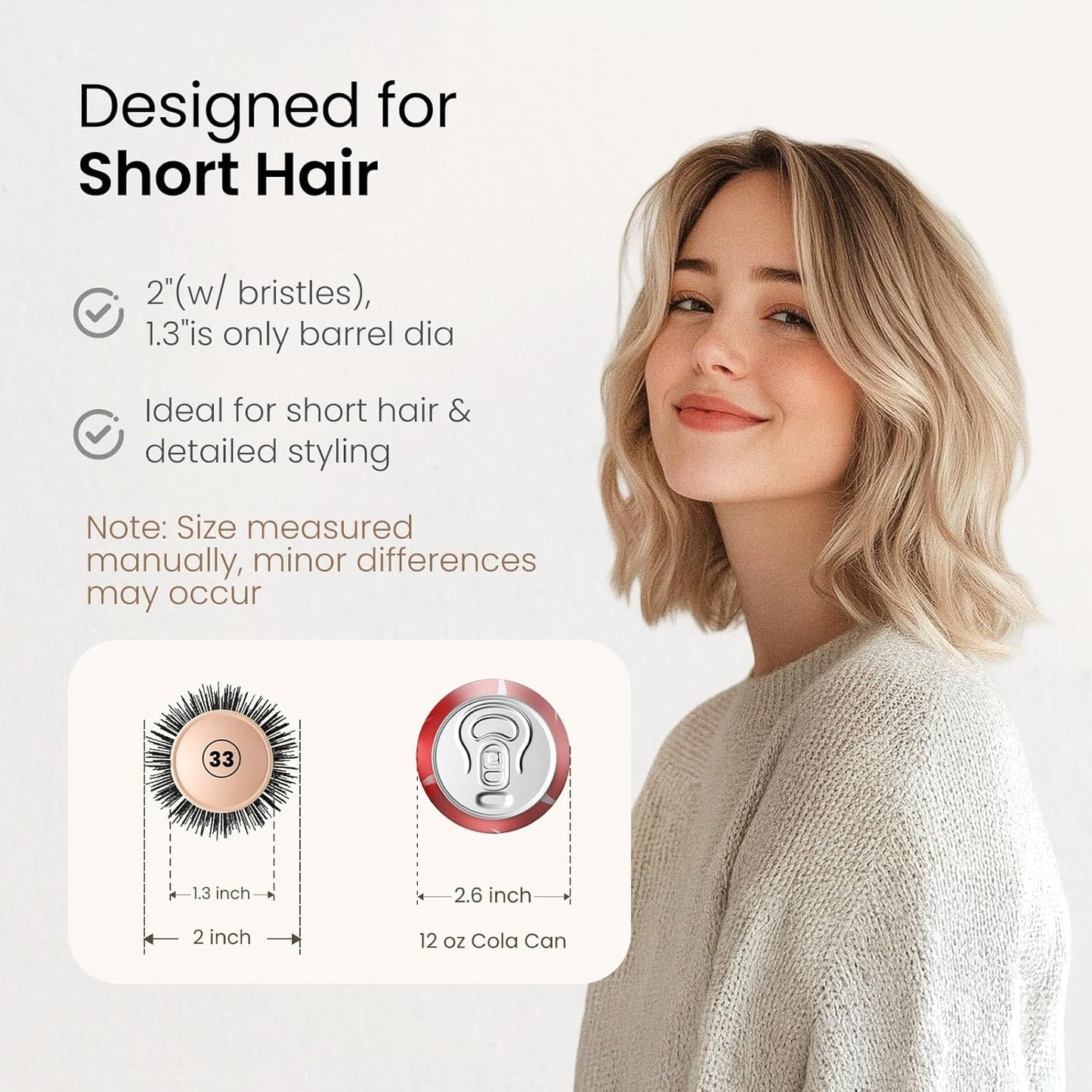 AIMIKE Round Brush for Blow Out, Small Round Hair Brush w/Nano Ion Thermal Ceramic Tech, Professional RoundBrush for Blow Drying & Styling, Maximum Volume and Shine, Barrel 1.3 inch