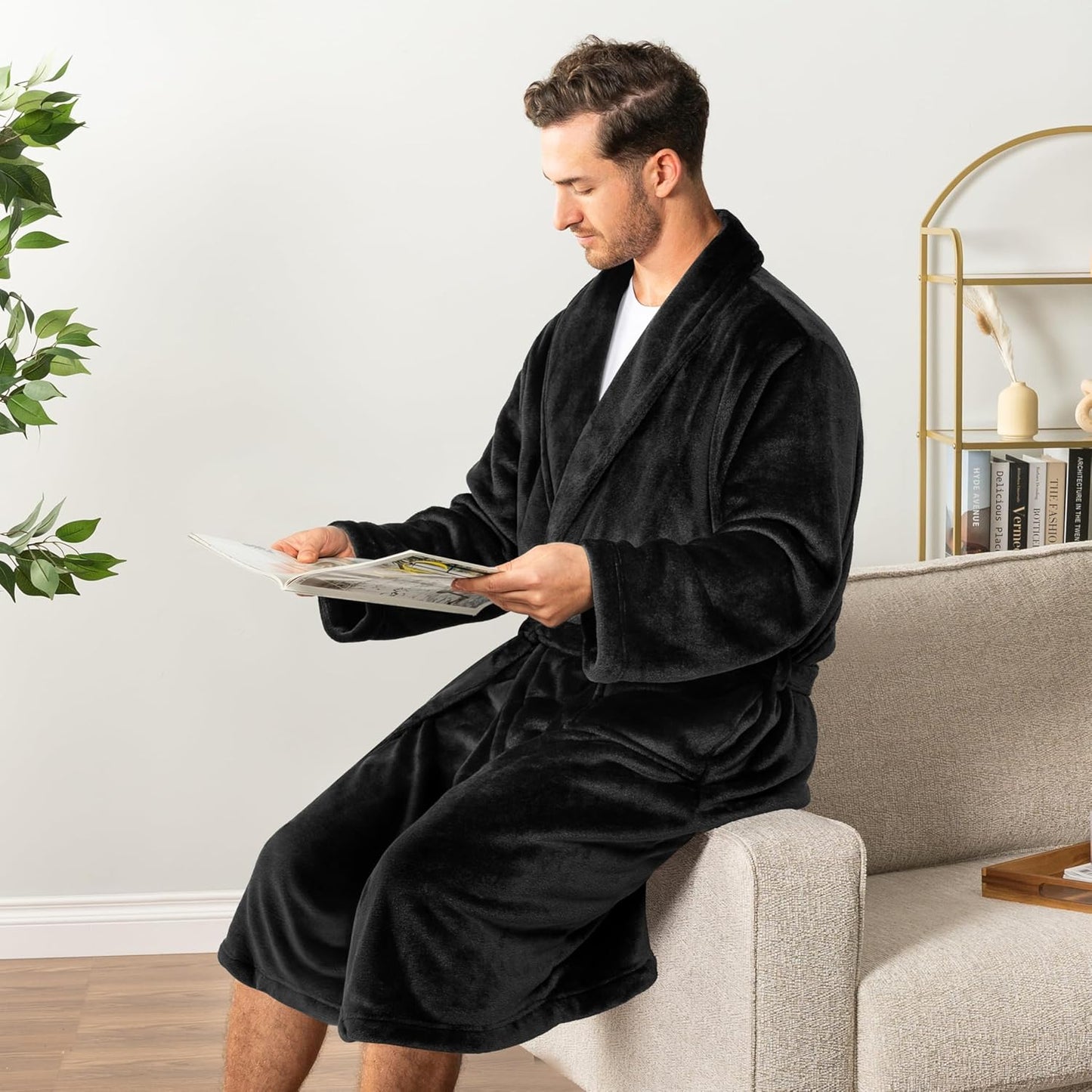 PAVILIA Mens Soft Robe Bathrobe for Men, Lightweight Fleece Male Robe Long Bath Shower Spa