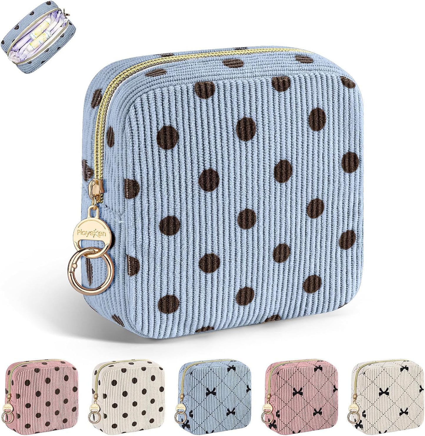 Period Bag for Teen Girls, Corduroy Cute Sanitary Napkin Storage Bag, Menstrual Pad Bag Tampon Holder for Purse