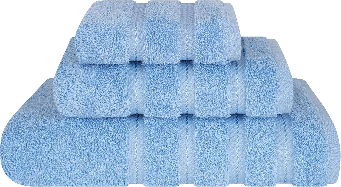 American Soft Linen Premium 3 Piece Towel Set, 1 Bath Towel 1 Hand Towel 1 Washcloth, 600 GSM 100% Cotton Turkish Towels for Bathroom, Sky Blue Towel Set