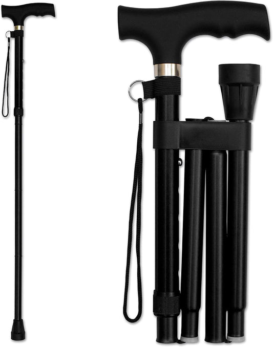 RMS Folding Cane - Foldable Walking Cane with Adjustable Height - Collapsible and Lightweight - Soft Ergonomic Handle for Comfortable Grip - Portable Walking Stick for Mobility Aid