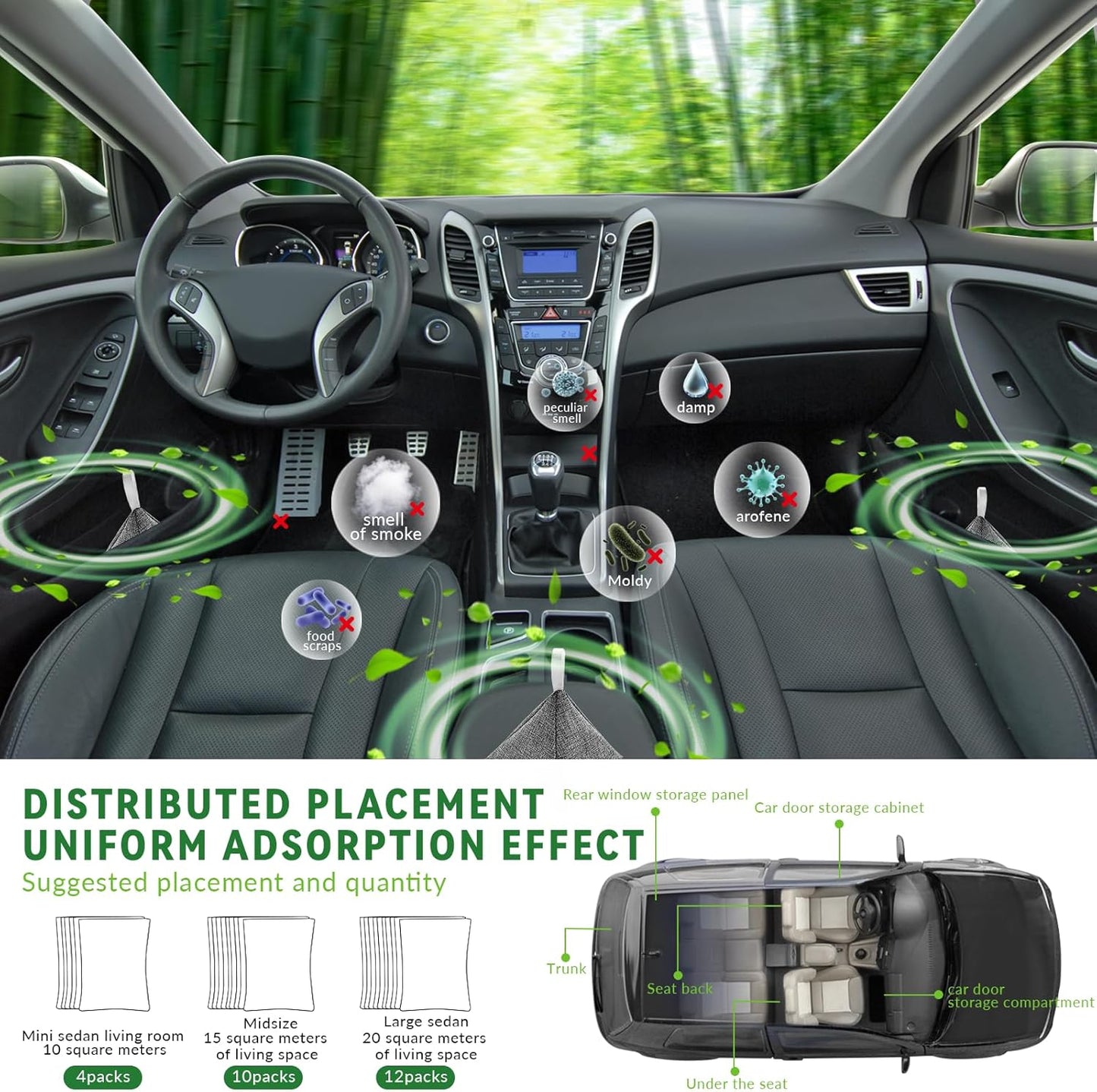 4 Pack charcoal odor absorber,Bamboo Charcoals Air Purifying Bag Charcoals Deodorizer Eliminator for Strong Odors in Car, Closet, Shoe, Basement (200G*4 Pack Triangle bag, Unscented)