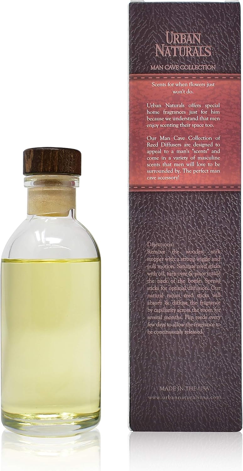 Urban Naturals Vetiver Home Fragrance Reed Diffuser Set | Man CAVE: Vetiver, Oud, Warm Amber & Frankincense. an Elegant, Masculine Fragrance That Smells Like a Men's Cologne!