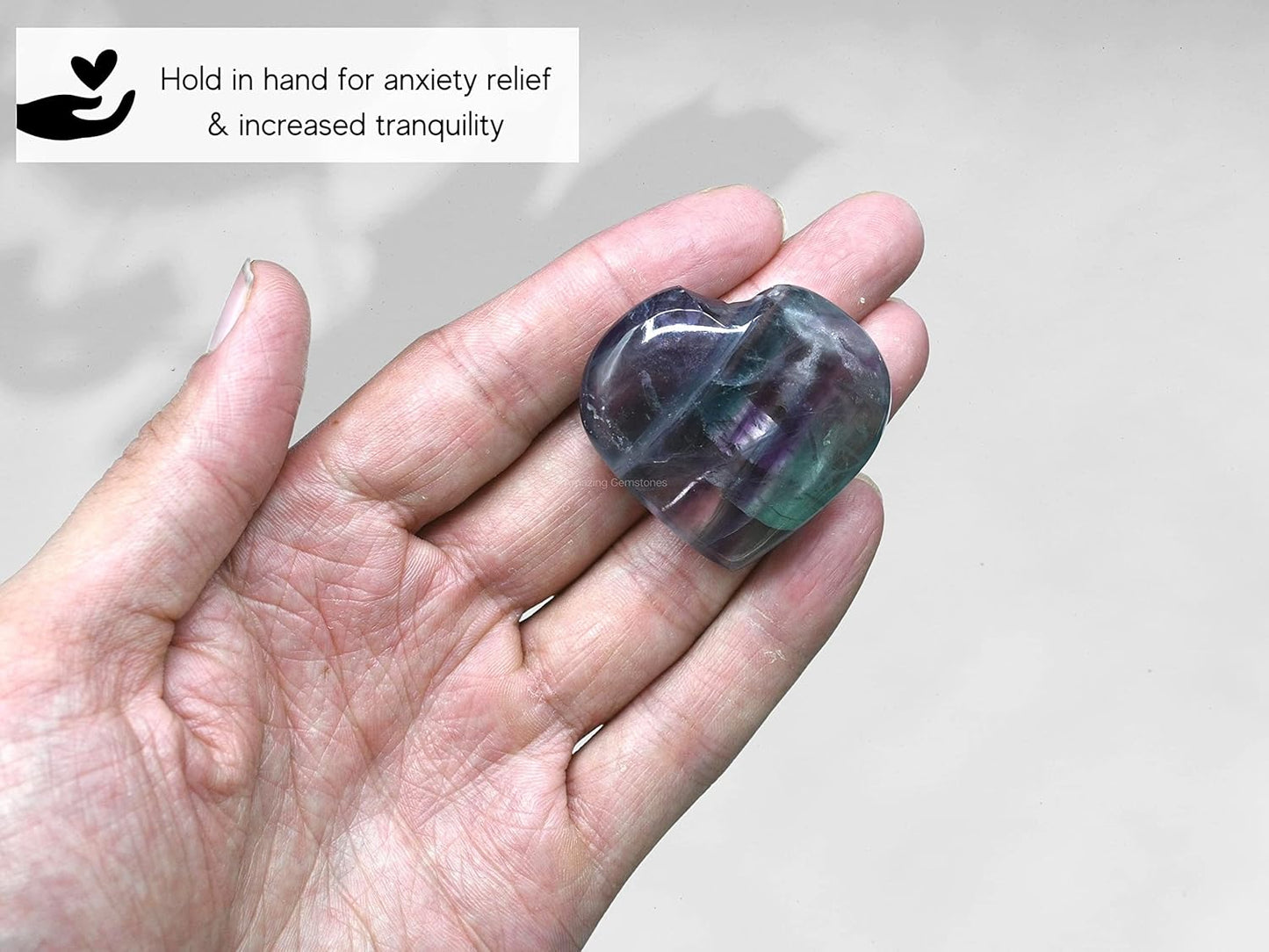 Amazing Gemstone Purple Fluorite Crystal Heart Palm Stone - Pocket Massage Worry Stone for Natural Body Chakra Balancing, Reiki Healing and Crystal Grid