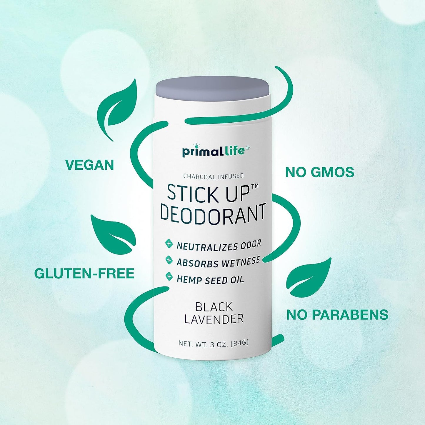 Stick Up Natural Deodorant for Women and Men with Bentonite Clay Powder, Arrowroot, Magnesium, Zinc, 3 oz. Vegan Deodorant for 3-4 months, Black Lavender - Primal Life Organics