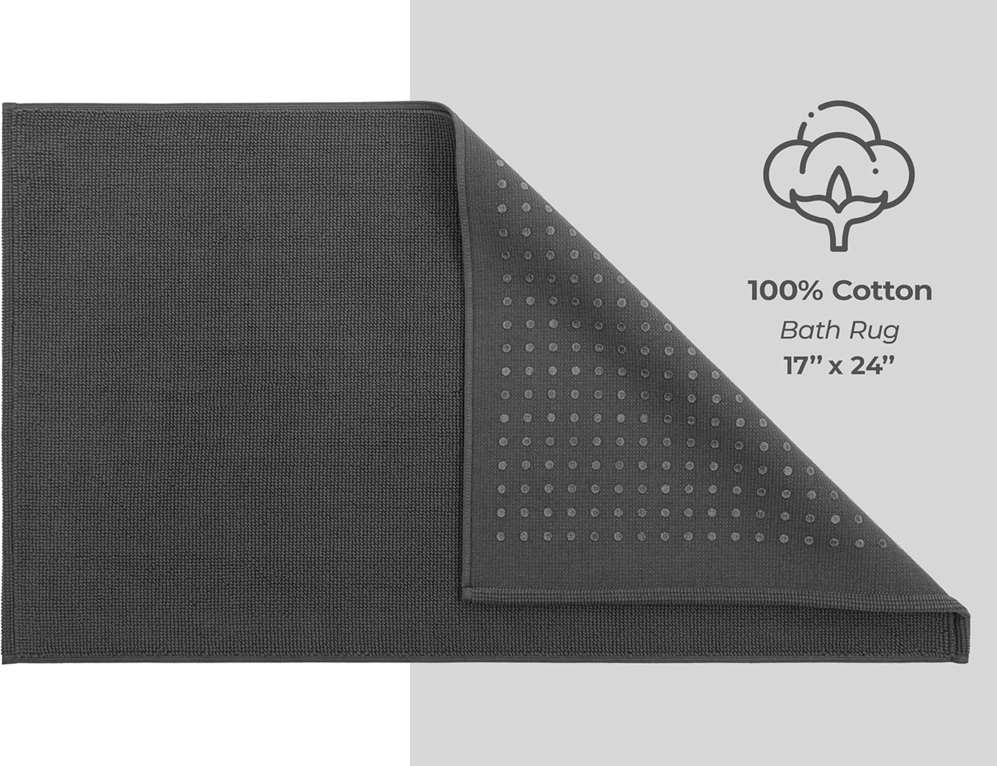 American Soft Linen Bath Rug, 17 in 24 in 100% Cotton Bath Mats Rugs for Bathroom, Slip Reducer Washable Shaggy Form Area Rugs, Gray Bath Rug