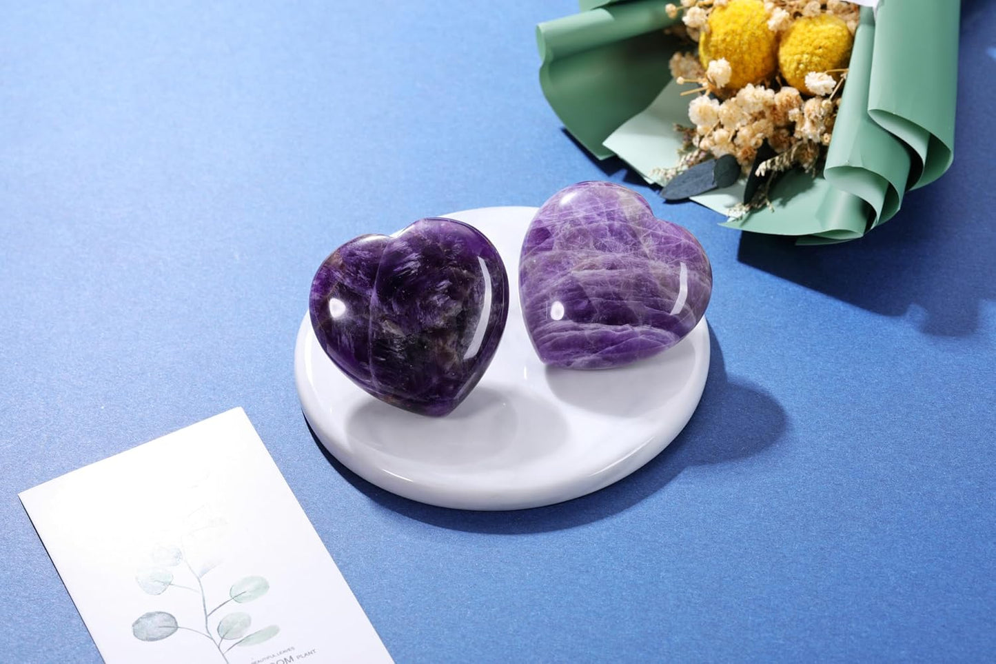 Jovivi 45mm Big Amethyst Crystal Heart Healing Crystals Heart Stones Polished Pocket Love Gemstones Natural Reiki Balancing Meditation Massage Gift Palm Worry Stones for Anxiety