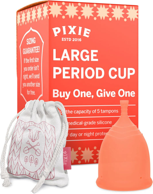 The Pixie Cup - Soft, Safe, Reusable Menstrual Cup – 100% Medical-Grade Silicone Period Cup - Buy One We Give One (Large)