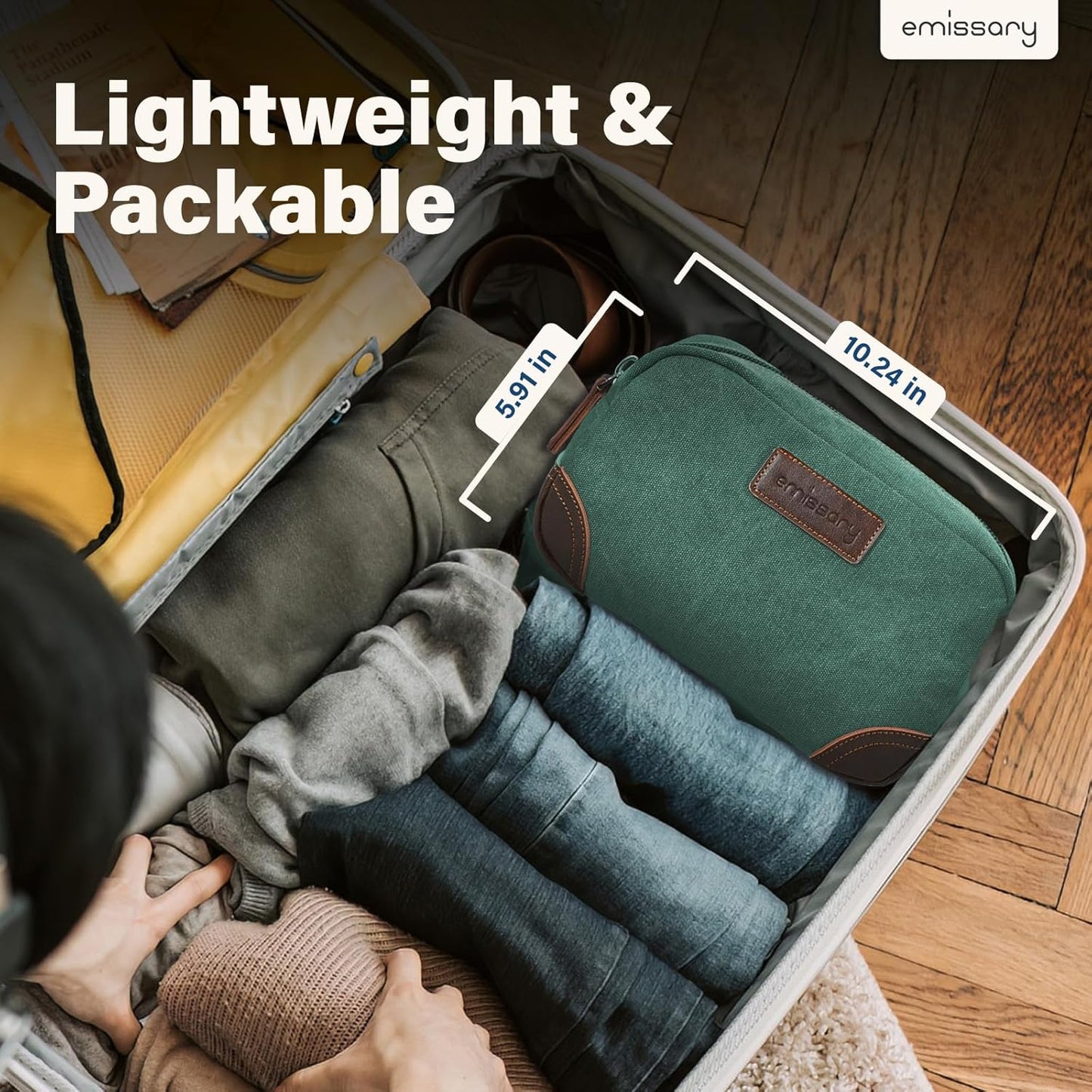 emissary Men's Toiletry Bag, Leather and Canvas Travel Toiletry Bag, Dopp Kit for Men, Travel Bathroom Bag Men's Shaving Kit, Travel Kit Small Bags for Men, Shaving Bag for Travel Accessories (Green)