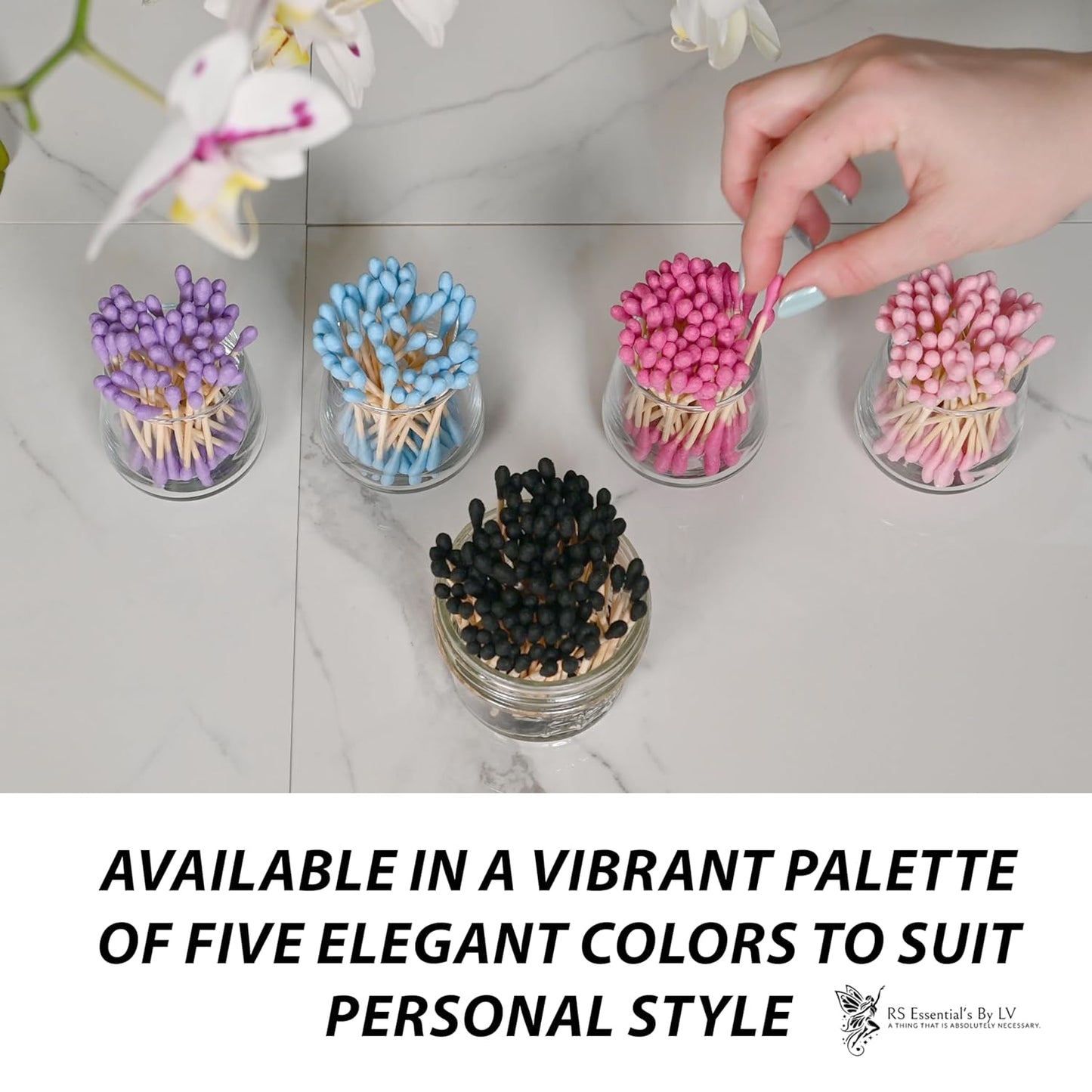 RS ESSENTIAL'S BY LV: Aesthetic Cotton Swabs Sticks Ear Swabs Bamboo swabs 200 Count Cotton Buds In 5 Colorful Colors (Pink)