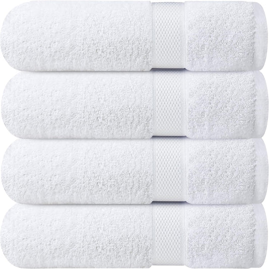 Infinitee Xclusives Luxury 100% Ring-Spun Cotton White Bath Towels Set of 4 (27x54 inches) – Soft, Absorbent & Quick-Drying Towels for Bathroom, Gym, Spa & Hotel Use (Brilliant White, Bath Towels)