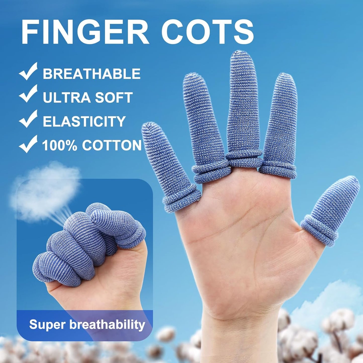 Dimora Finger Cots, Pack of 60 (Medium Size) Finger Protectors, Breathable Bandages for Wound Care, Stretchy Sleeves for Gardening, Fitness and Cargo Handling, Blue