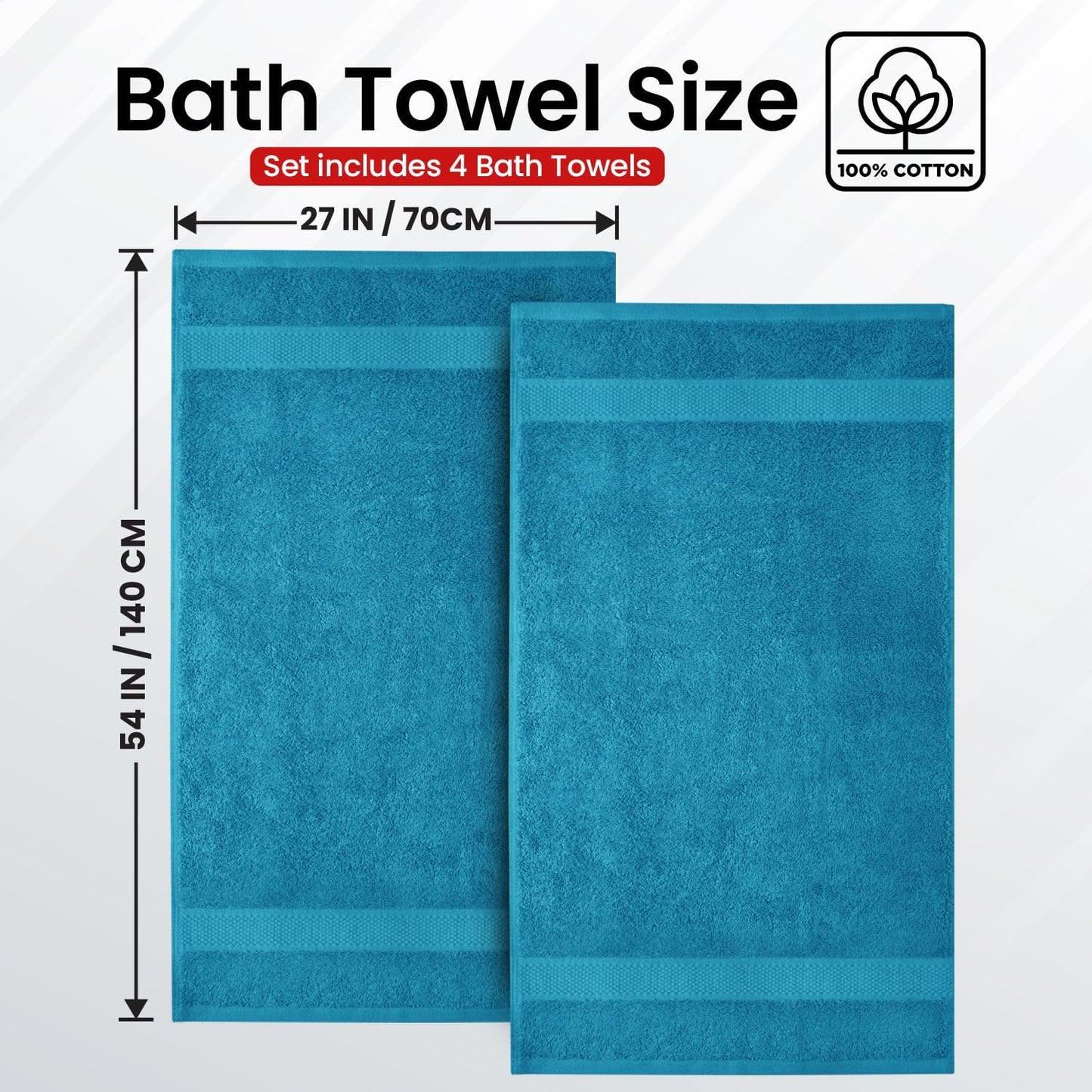 Infinitee Xclusives Luxury 100% Ring-Spun Cotton Bath Towels Set of 4 (27x54 inches) – Soft, Absorbent & Quick-Drying Towels for Bathroom, Gym, Spa & Hotel Use (Serene Teal, Bath Towels)