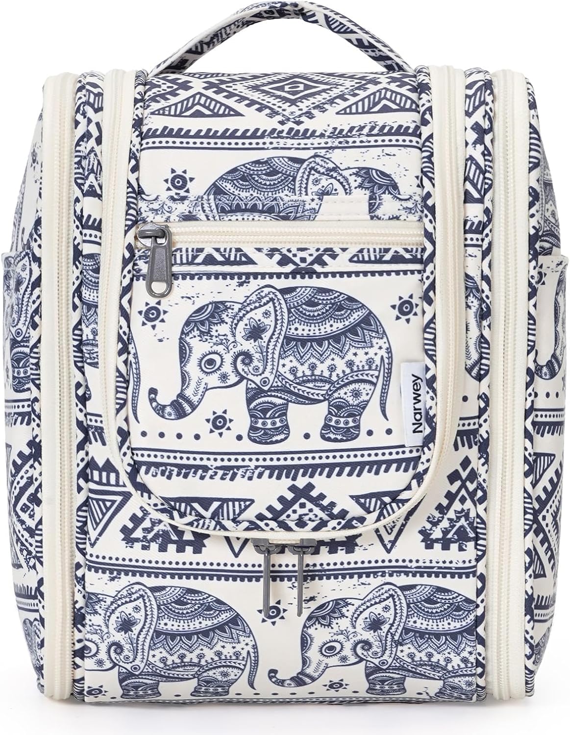 Narwey Small Hanging Toiletry Bag Women Travel Makeup Bag Organizer Toiletries Bag for Travel Size Essentials Accessories Cosmetics (Medium, Elephant)