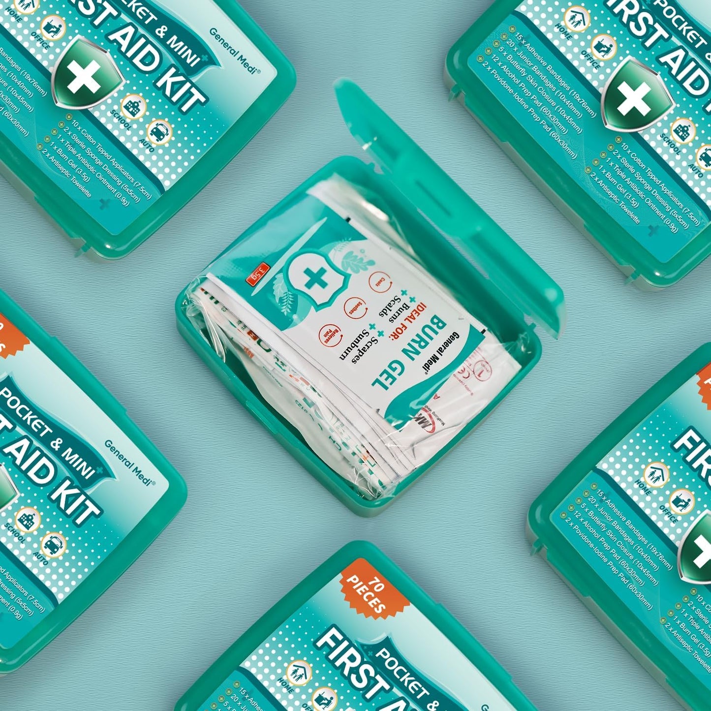 General Medi 420 Piece First Aid Kit, 6 Individual Boxes of 70 Items Each - Contains Premium Medical Supplies for Travel, Home, Office, Vehicle, Camping, Workplace & Outdoor (420 pcs, 6 Pack)