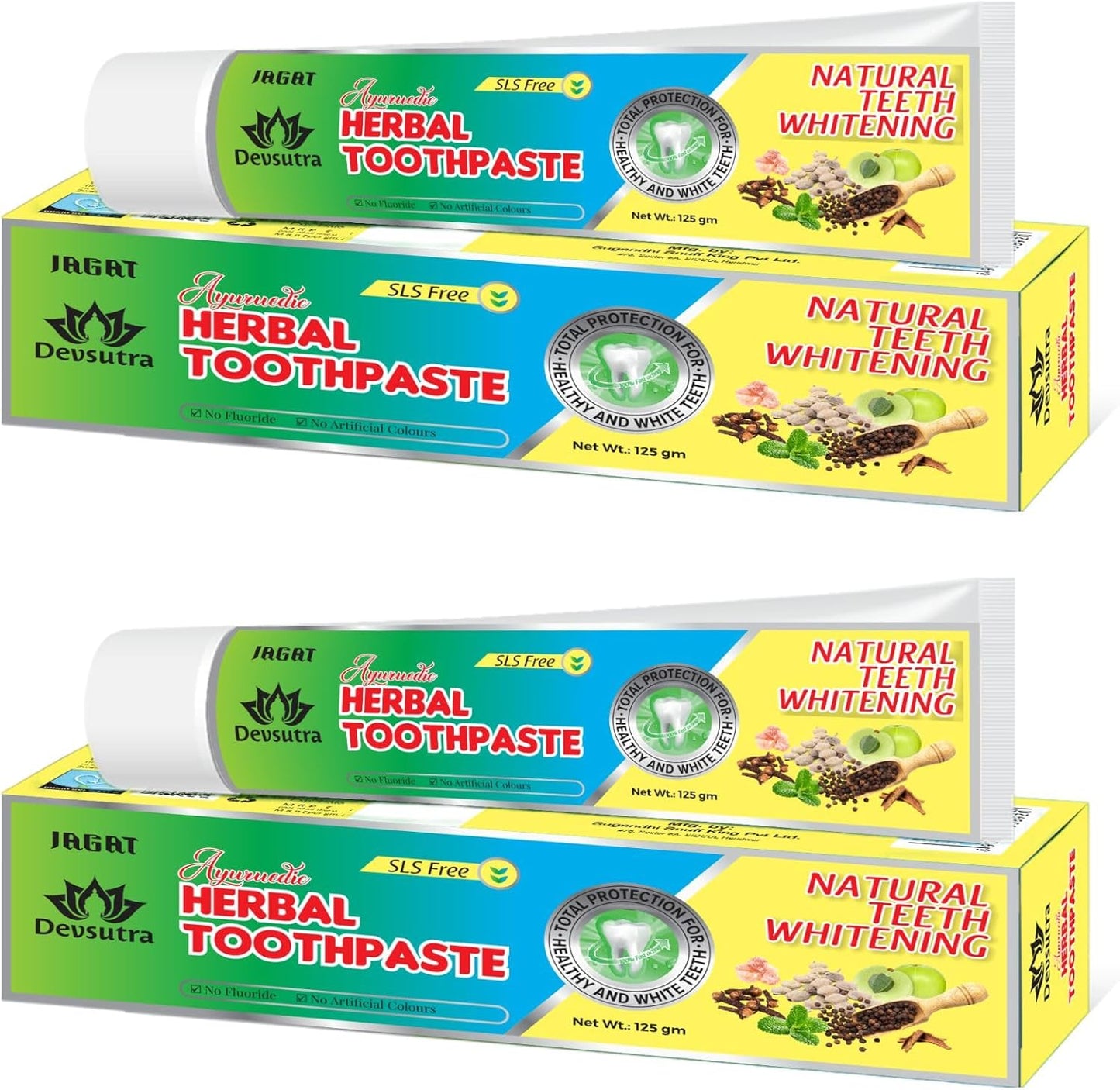 Jagat Devsutra Dr. Recommended Ayurvedic Herbal Fresh Mint Flavour Toothpaste Combo Pack Offer - 100% Natural Teeth Whitening Formula, No Fluoride & No Artificial Colours - Pack of 2 (4.4 OZ Each)