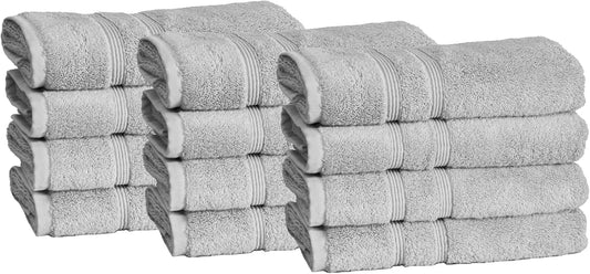 Mosobam Luxury Turkish Set of 12 Hand Towels 16X30 Light Grey (Gray) 700 GSM Bamboo Viscose & Aegean Turkish Combed Cotton