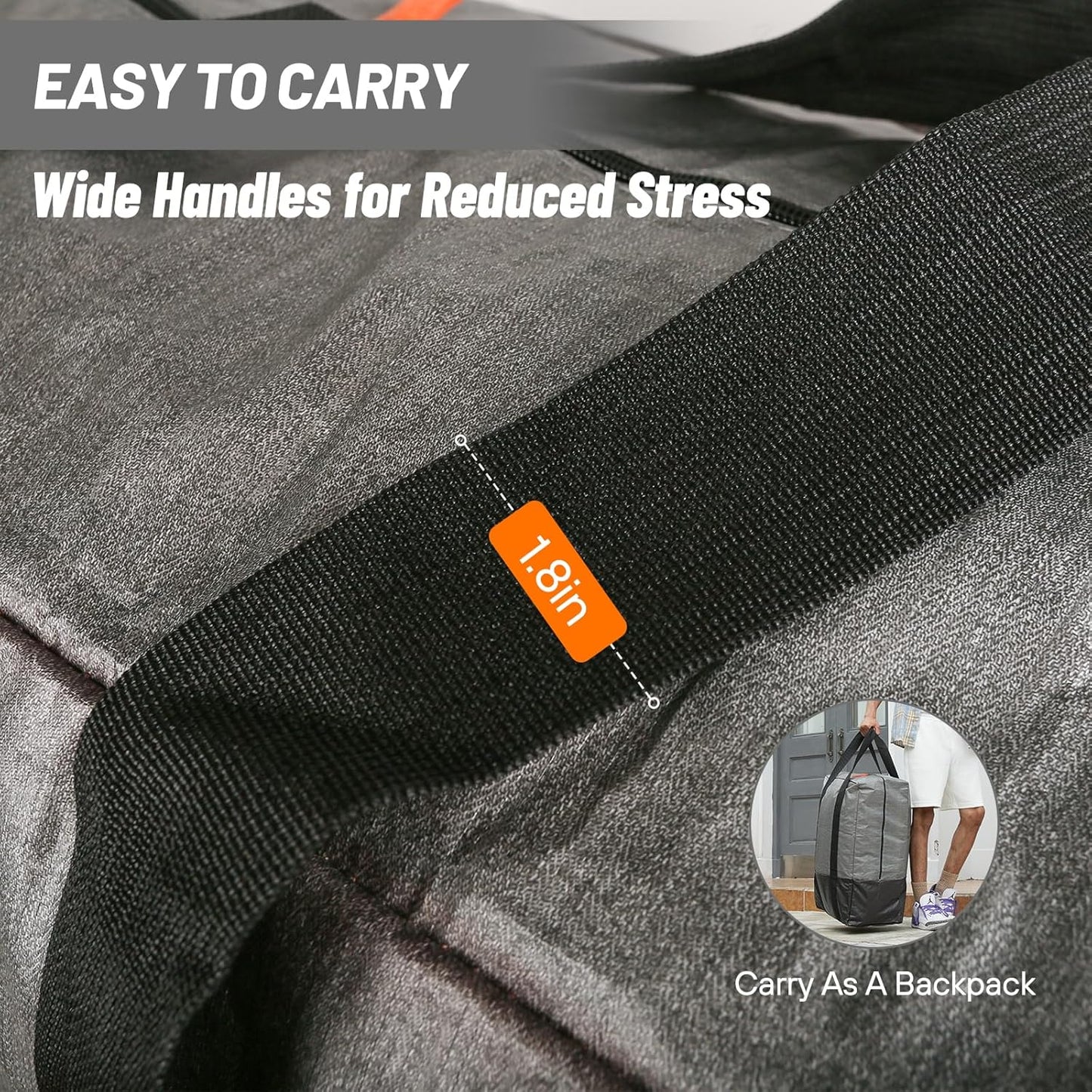 6 Pack Large Moving Bags, Storage Bag with Zipper, Heavy Duty Packing Bags with Internal Compression Straps, Wrap Around Handles, Alternative to Moving Boxes, Grey and Black