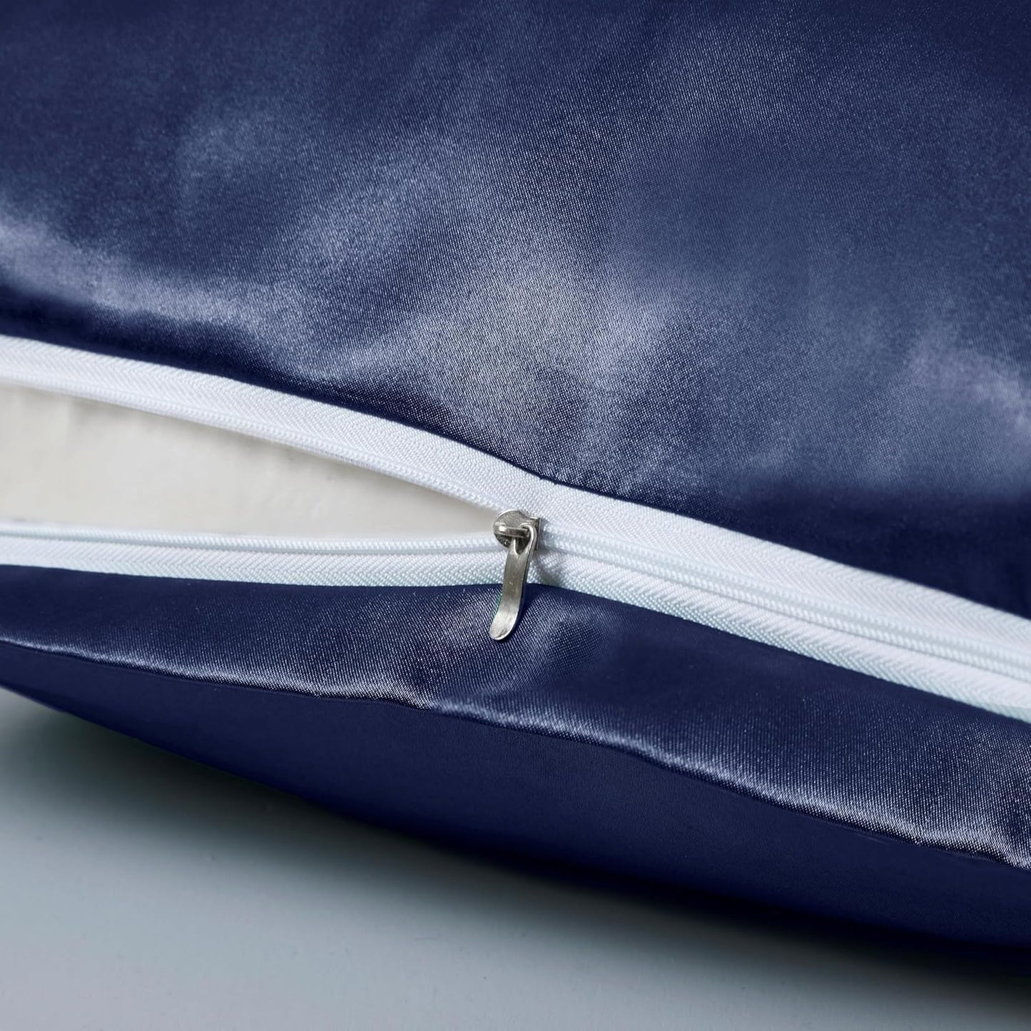 Juwenin Bedding,Luxury Satin Pillowcase with Zipper (Silky Satin Pillow Case for Hair) Set of 2 (Navyblue, Queen(20''x29''))