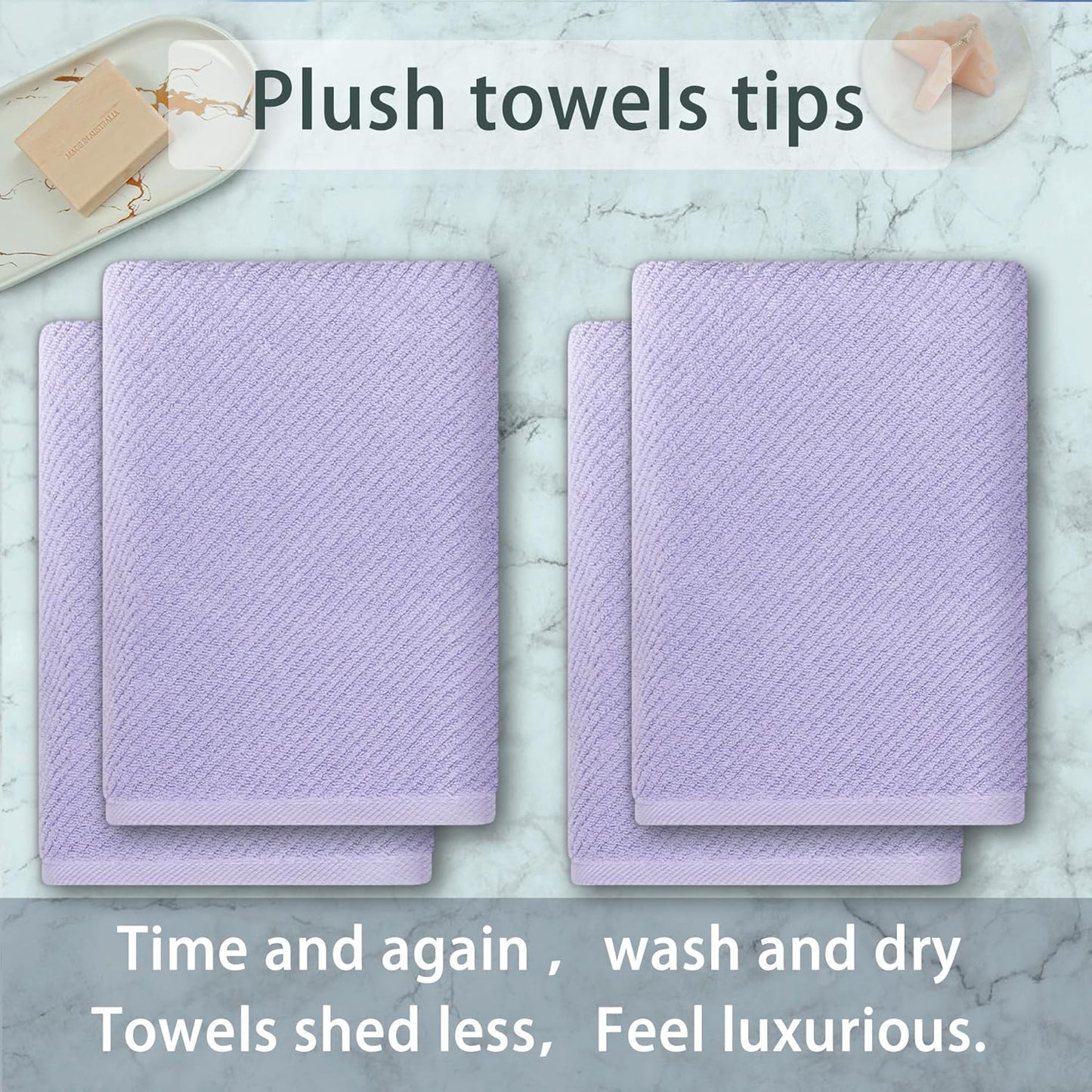 VOOVA & MOVAS Purple Bath Towels Set of 4, Large 30" x 56" - 100% Cotton | Quick Dry | Light Weight | Thick | Soft | Absorbent, Quick Dry Towels for Showering, Luxury Towel Gift Set, Lilac