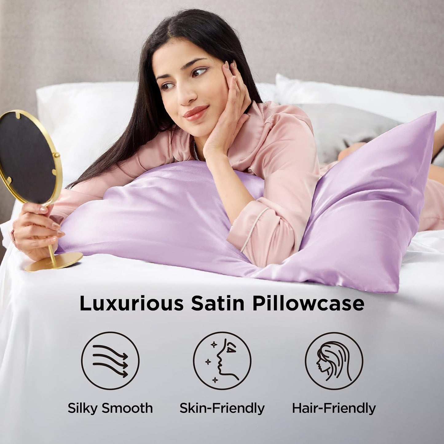 Bedsure King Size Satin Pillowcase Set of 2 - Lavender Silky Pillow Cases for Hair and Skin with Envelope Closure, Similar to Silk Pillow Cases, Gifts for Women Men, 20x36 Inches, 2pcs