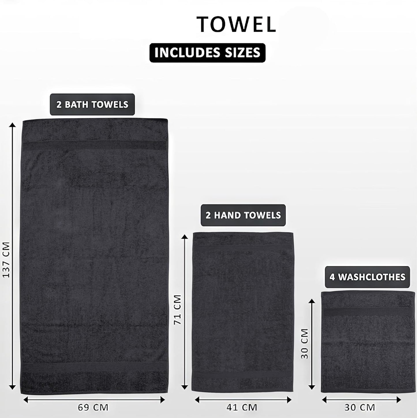 Softolle Luxury 8 Piece Towel Set, 2 Bath Towels 2 Hand Towels 4 Washcloths, 100% Cotton Towels for Bathroom, Home, Spa & Gym - Highly Absorbent Ultra Soft Quick-Dry (Grey)